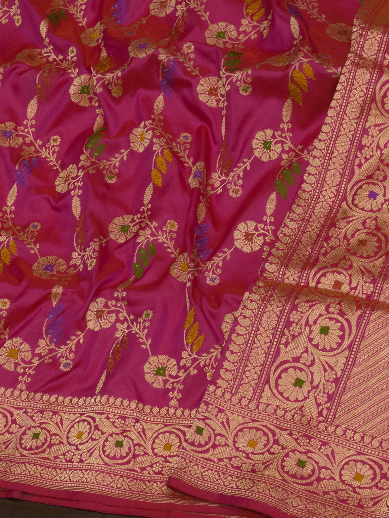 Dhoop Chaon Rani Pure Katan Silk Handloom Saree with Kadhwa Jangla Gold Zari Tilfi Meenakari