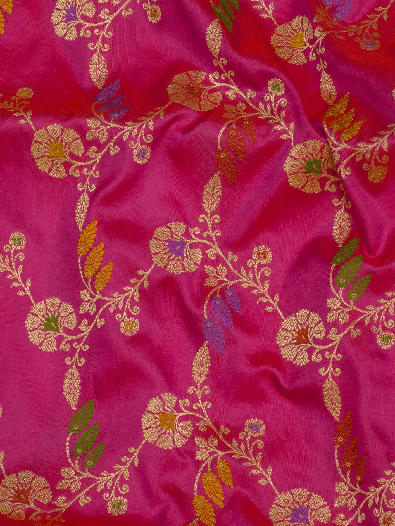 Pure Katan Silk Pink Banarasi Saree with Kadhwa Jangla weaving and Gold Zari Tilfi Meenakari artistry - close-up - ZARISPIRE