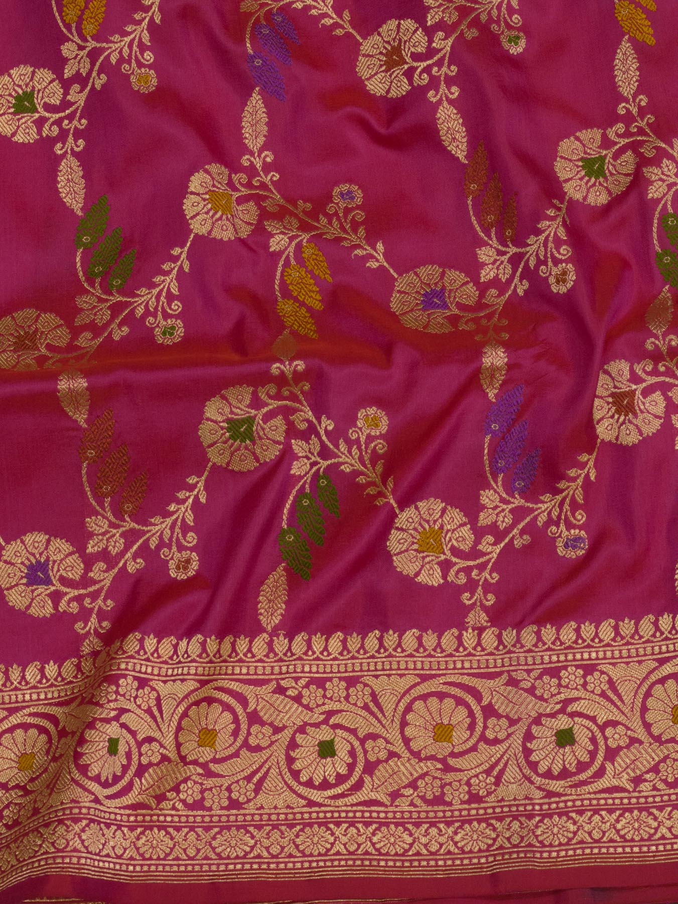 Dhoop Chaon Rani Pure Katan Silk Handloom Saree with Kadhwa Jangla Gold Zari Tilfi Meenakari