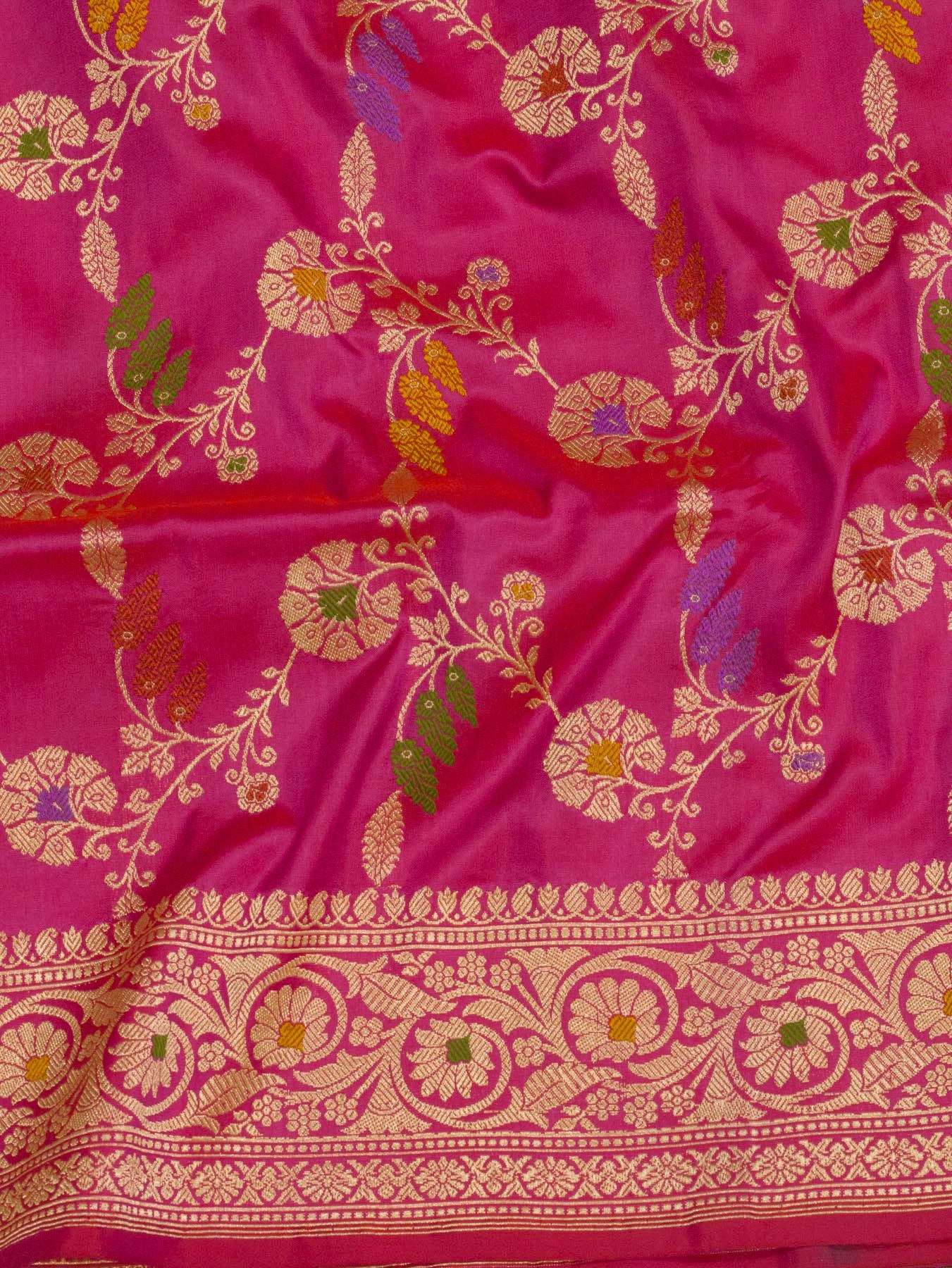 Pure Katan Silk Pink Banarasi Saree with Kadhwa Jangla weaving and Gold Zari Tilfi Meenakari artistry - close-up - ZARISPIRE