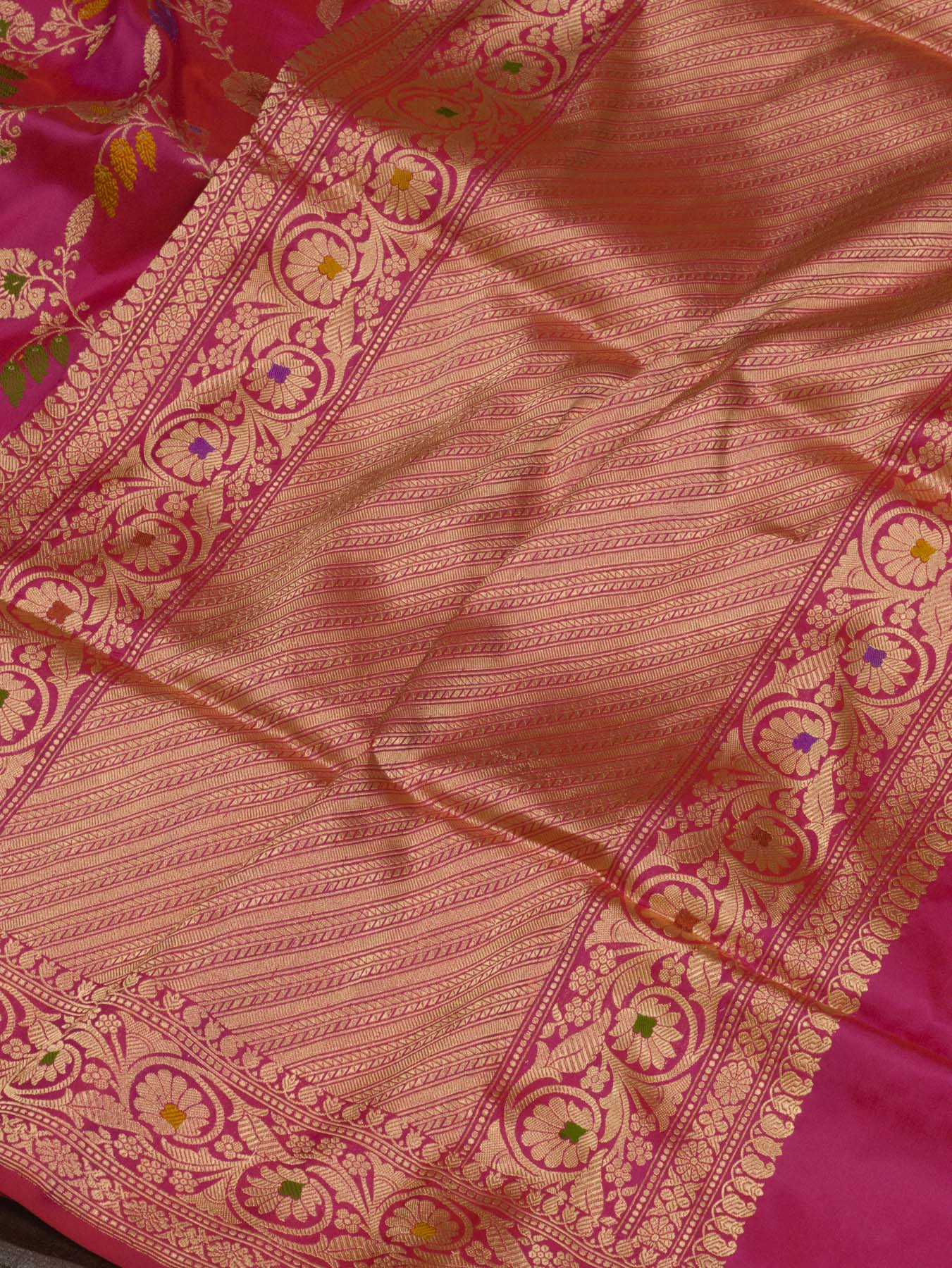 Dhoop Chaon Rani Pure Katan Silk Handloom Saree with Kadhwa Jangla Gold Zari Tilfi Meenakari