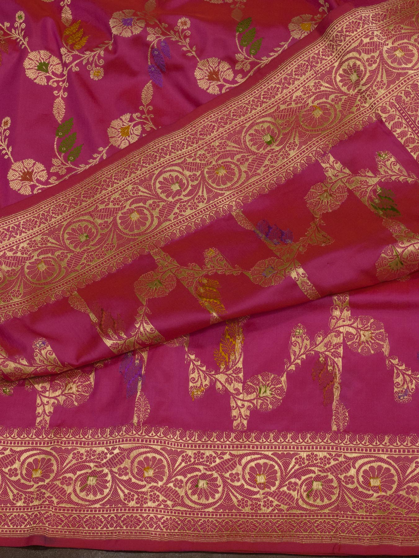 Dhoop Chaon Rani Pure Katan Silk Handloom Saree with Kadhwa Jangla Gold Zari Tilfi Meenakari
