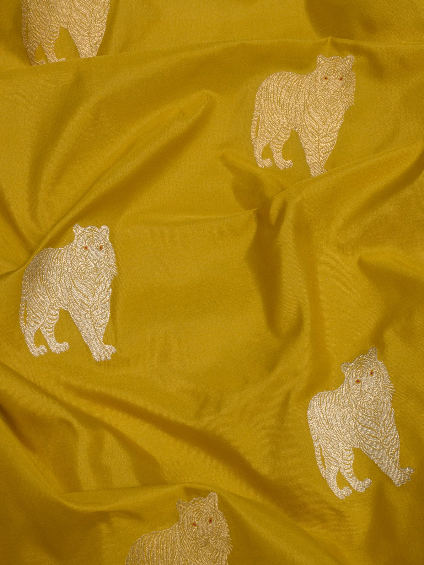 Honey Yellow Pure Katan Naqshi Satin Silk Handloom Saree with Kadhwa Tilfi Meenakari Gold & Silver Shikargah Zari Buti