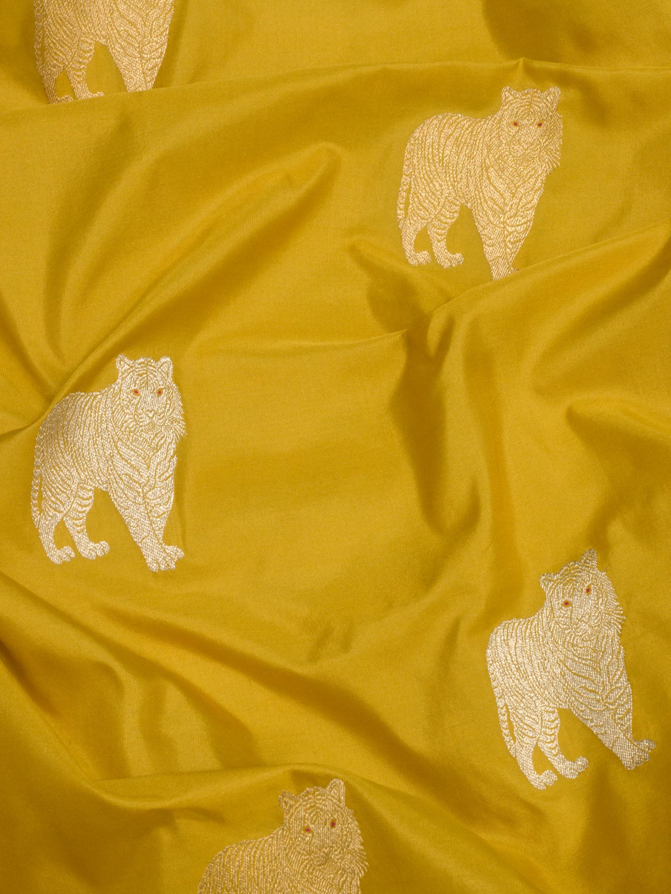 Pure Katan Naqshi Satin Silk Honey Yellow Banarasi Exquisitely woven with Kadhwa Tilfi Meenakari Gold & Silver - ZARISPIRE
