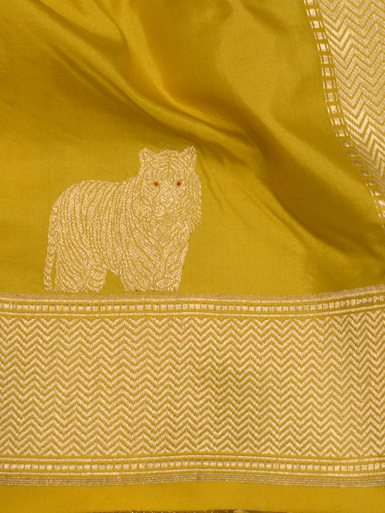 Pure Katan Naqshi Satin Silk Honey Yellow Banarasi Exquisitely woven with Kadhwa Tilfi Meenakari Gold & Silver - ZARISPIRE