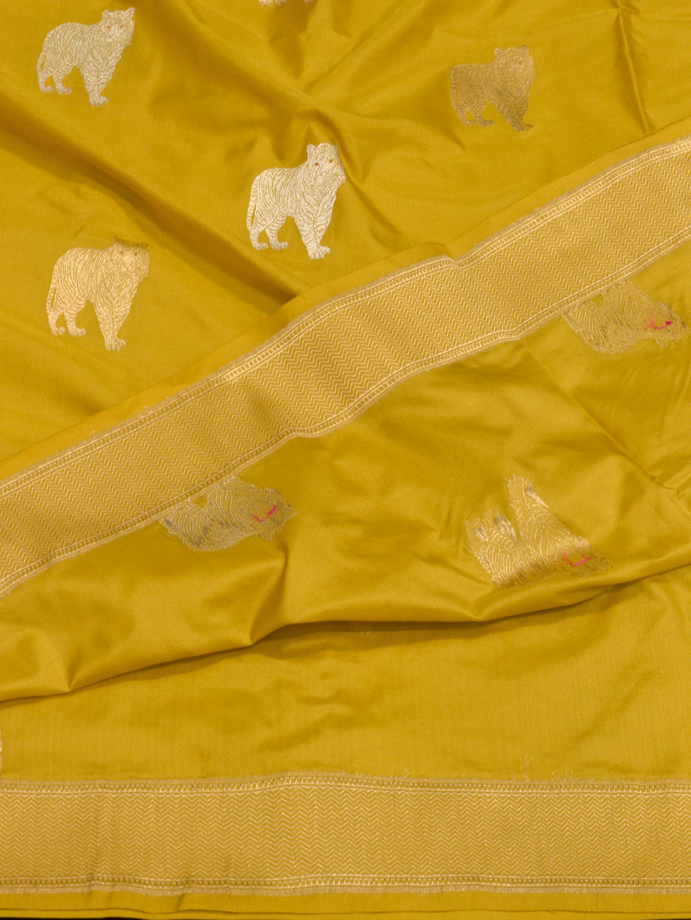 Pure Katan Naqshi Satin Silk Honey Yellow Banarasi Exquisitely woven with Kadhwa Tilfi Meenakari Gold & Silver - ZARISPIRE