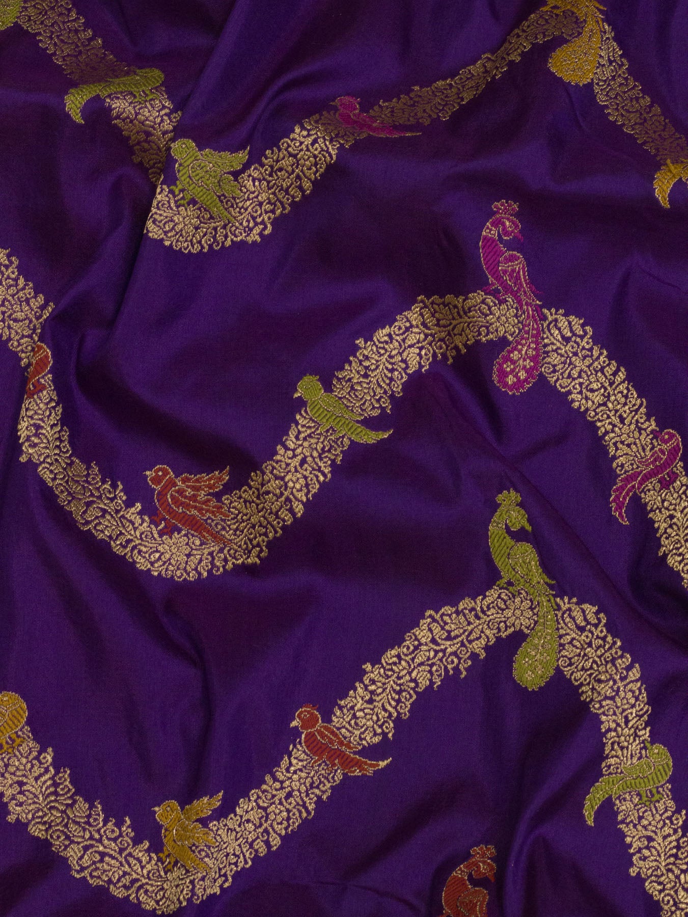 Purple Pure Katan Silk Handloom Saree with Kadhwa Shikargah Jangla Gold Zari Tilfi Meenakari