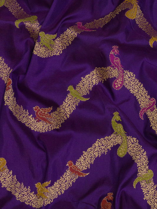 Purple Pure Katan Silk Handloom Saree with Kadhwa Shikargah Jangla Gold Zari Tilfi Meenakari