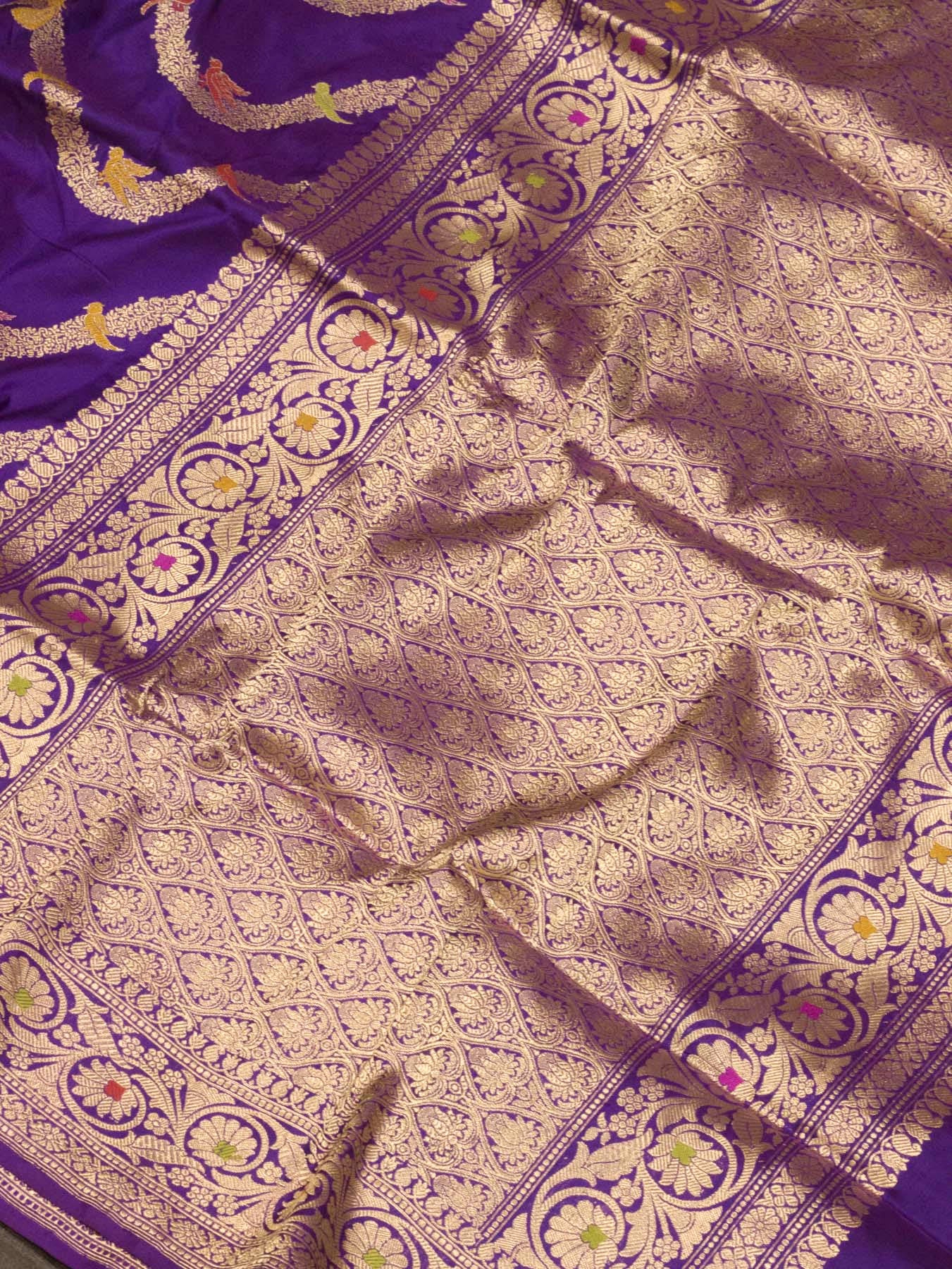 Pure Katan Silk Purple Banarasi Exquisitely crafted with Kadhwa Shikargah Jangla motifs and enriched with - ZARISPIRE