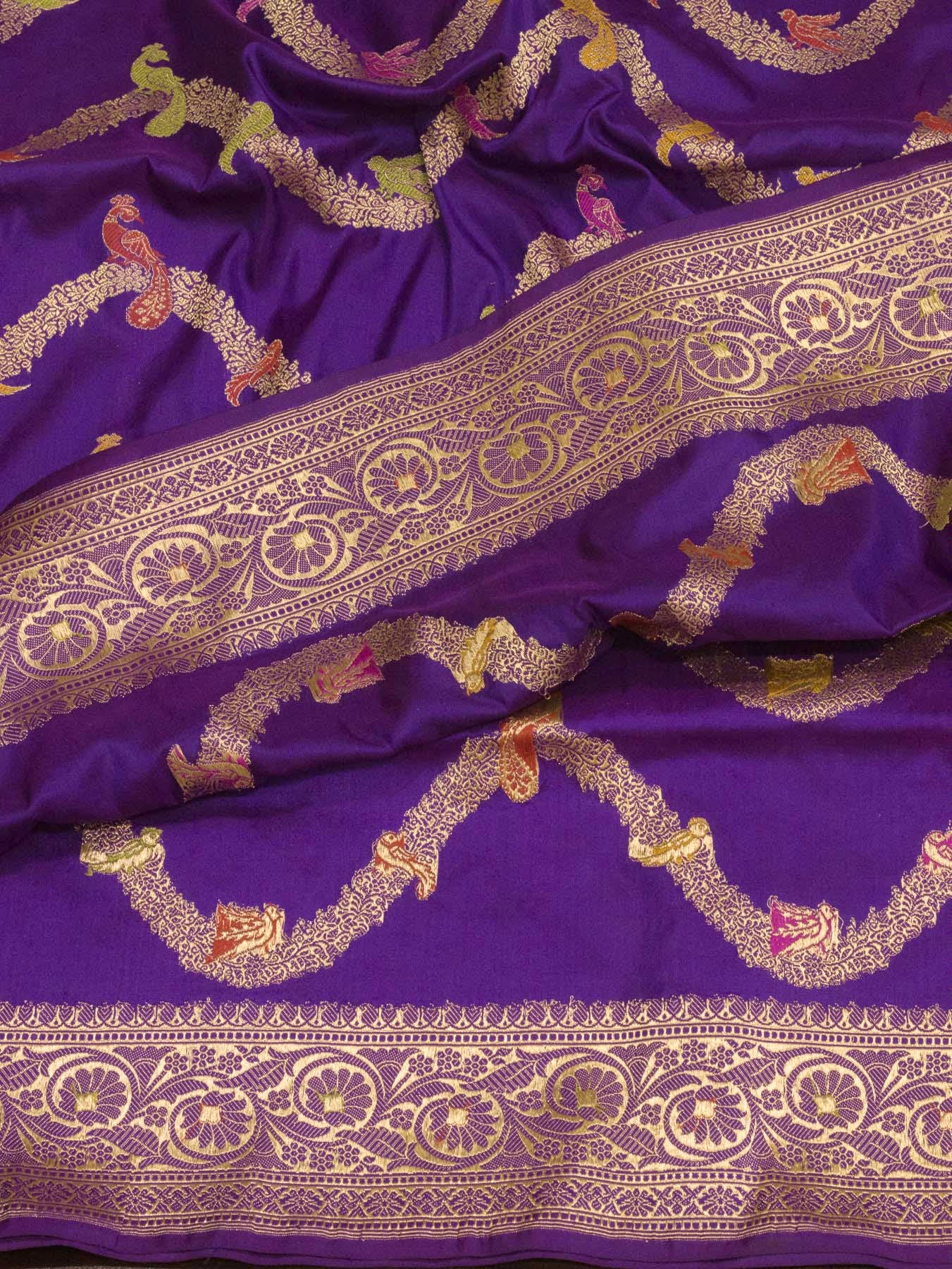 Pure Katan Silk Purple Banarasi Exquisitely crafted with Kadhwa Shikargah Jangla motifs and enriched with - ZARISPIRE