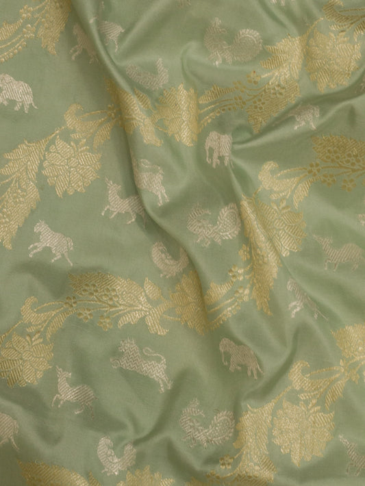 Sea Blue Pure Katan Silk Handloom Saree with Kadhwa Shikargah Jangla Gold & Silver Zari Meenakari