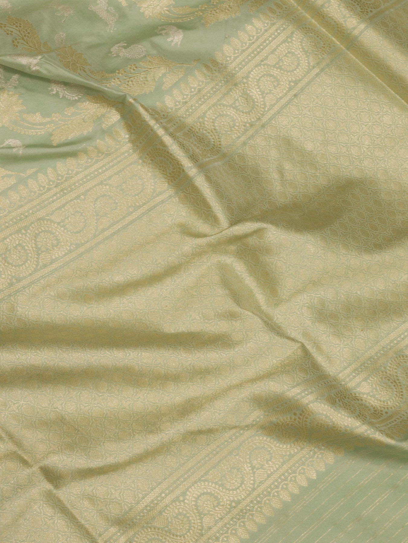 Sea Blue Pure Katan Silk Handloom Saree with Kadhwa Shikargah Jangla Gold & Silver Zari Meenakari