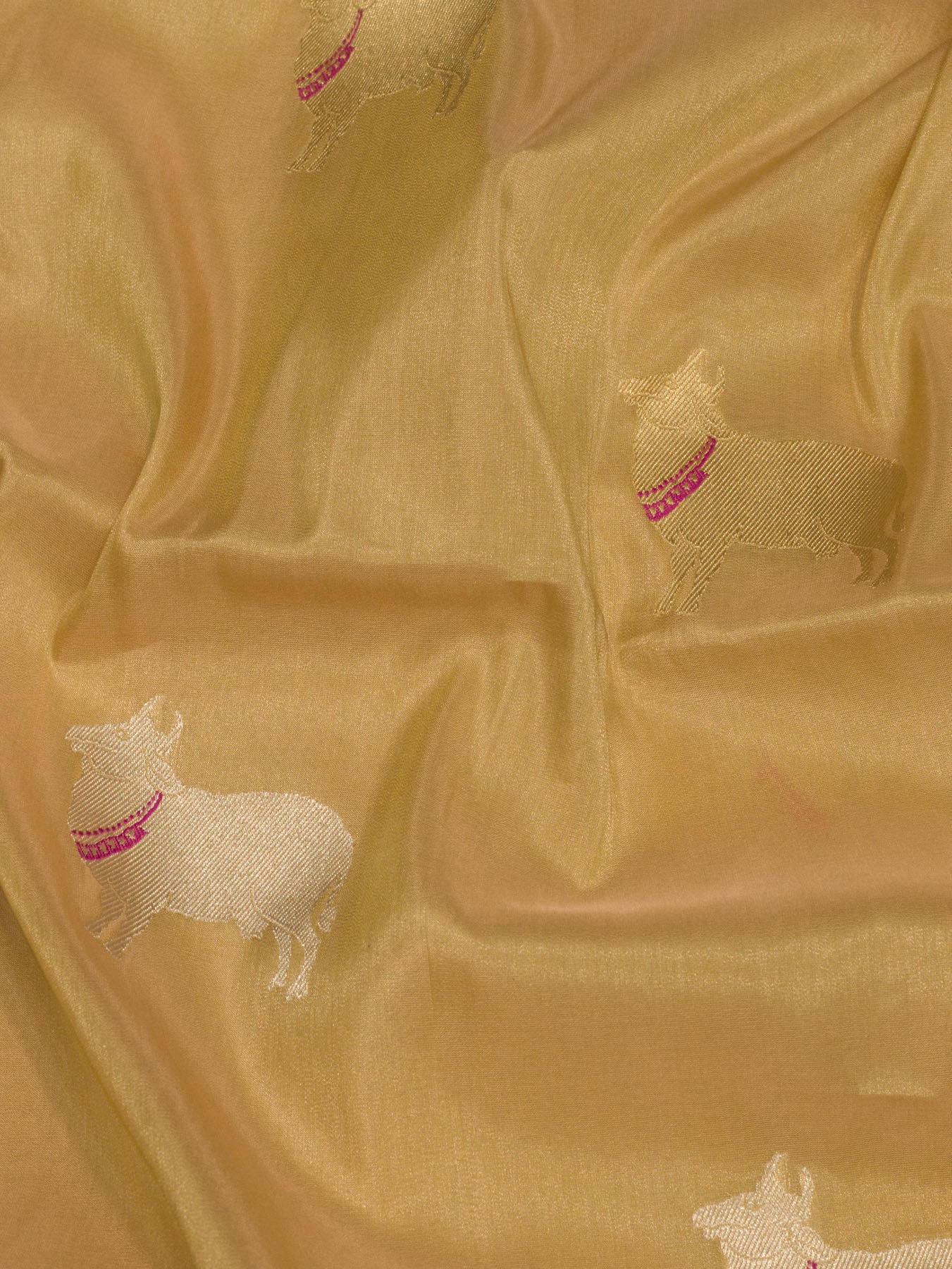 Gold Pure Satin Silk Tissue Handloom Saree with Kadhwa Tilfi Meenakari Gold & Silver Zari Pichwai Buti