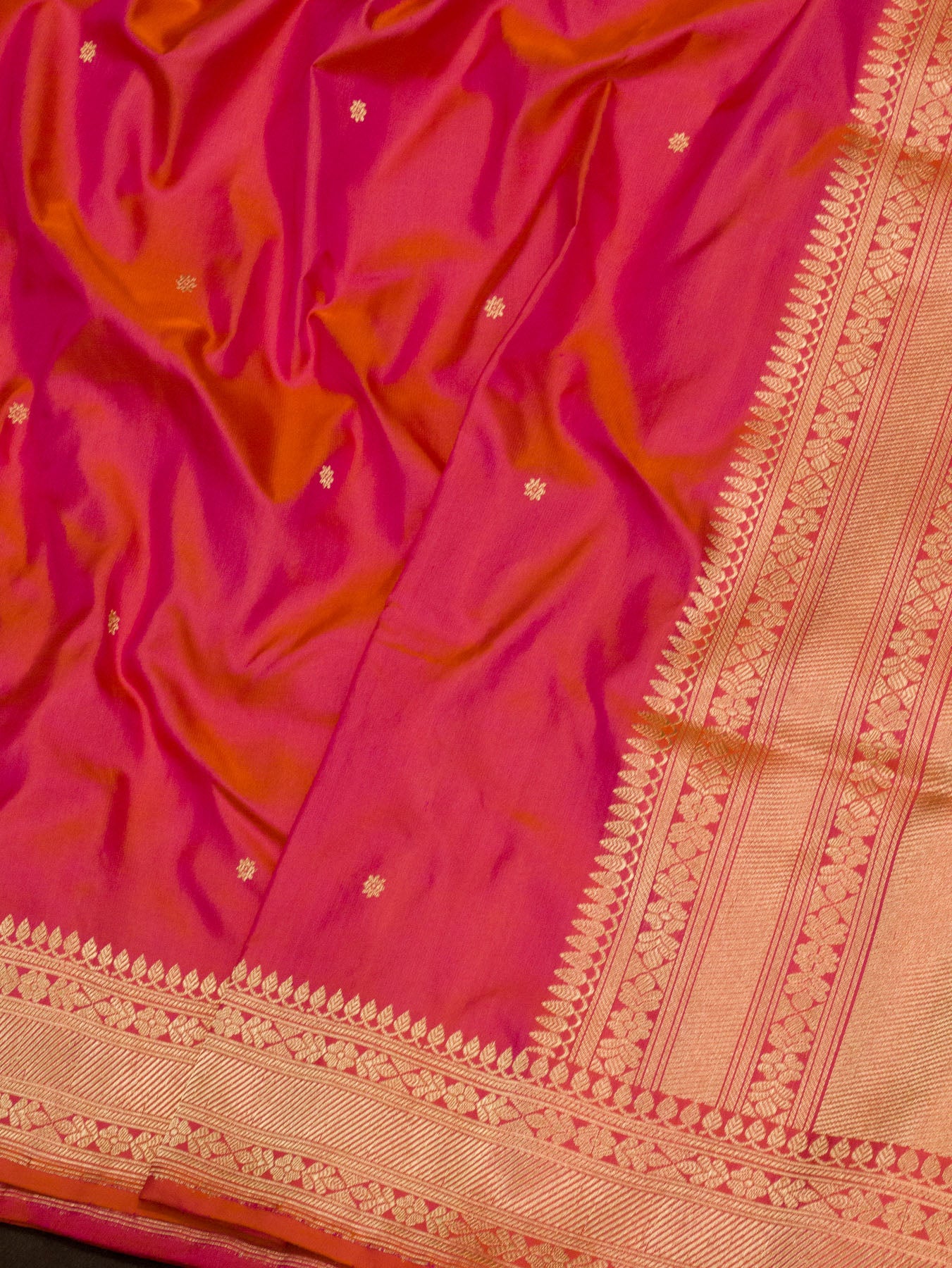 Dhoop Chaon Rani Pink Pure Katan Silk Handloom Saree with Kadhwa Fine Gold Zari Buti