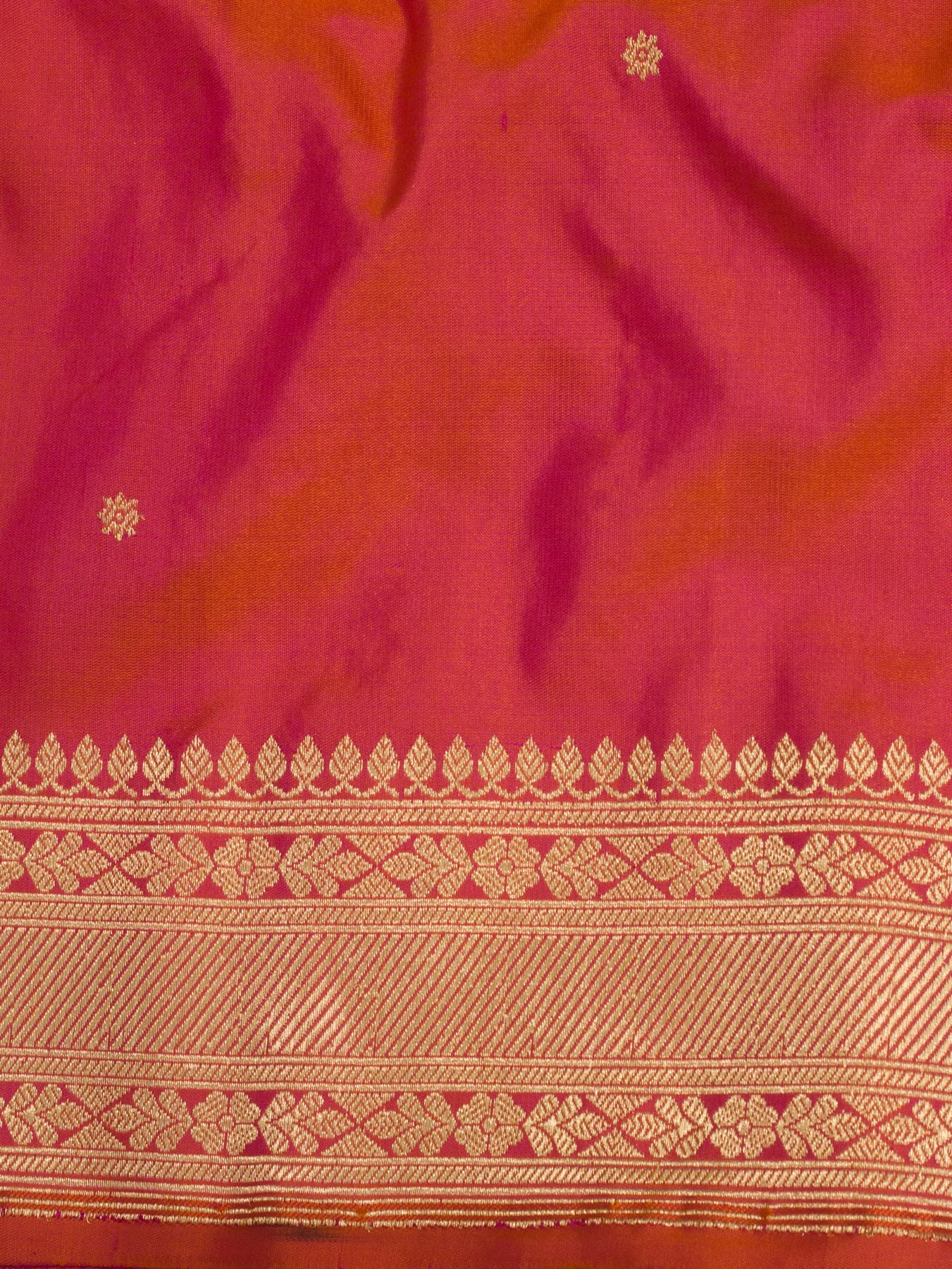 Pure Katan Silk Pink Banarasi Handloom Saree with Kadhwa Fine Gold Zari Butis - close-up - ZARISPIRE