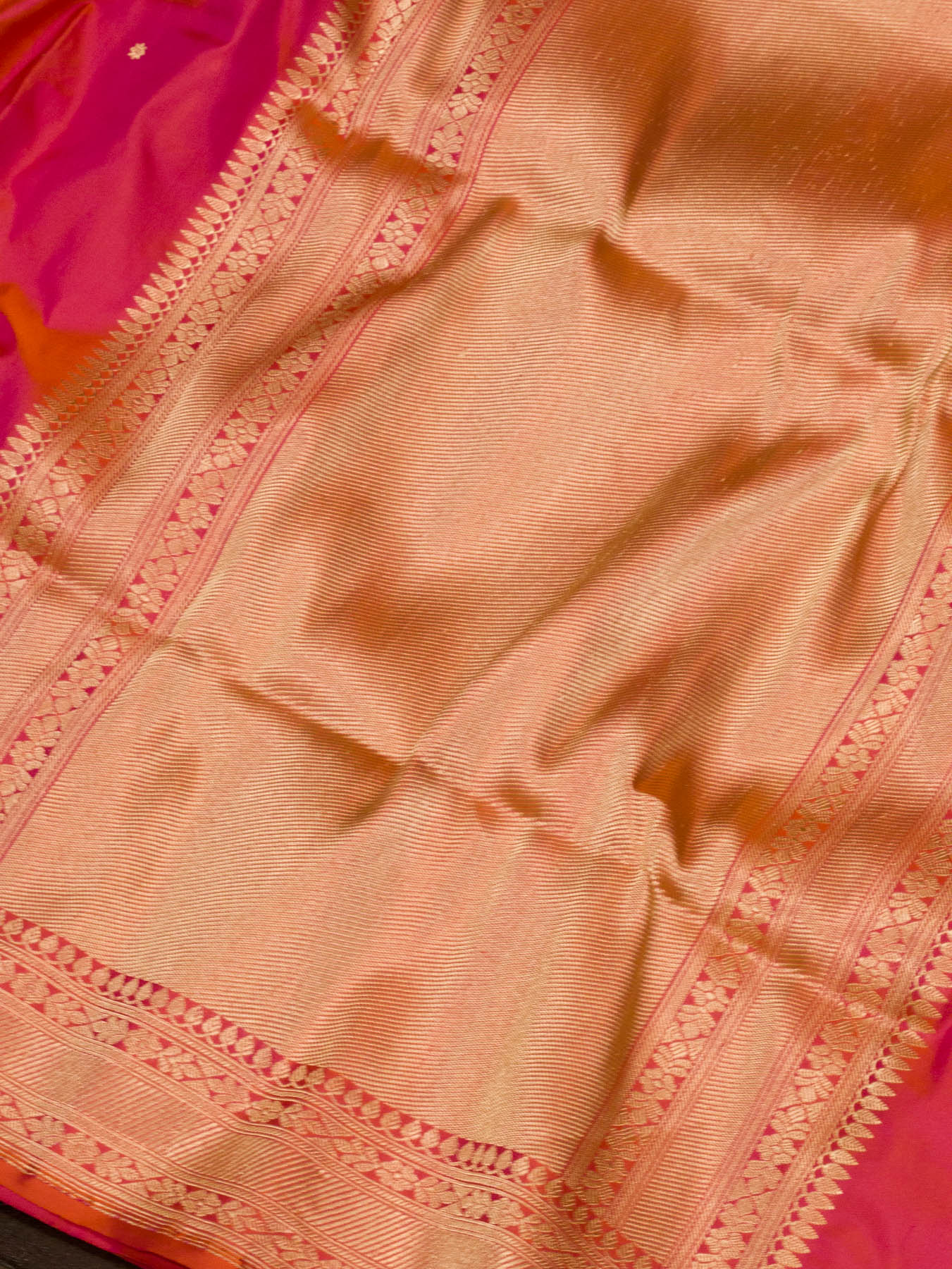 Dhoop Chaon Rani Pink Pure Katan Silk Handloom Saree with Kadhwa Fine Gold Zari Buti