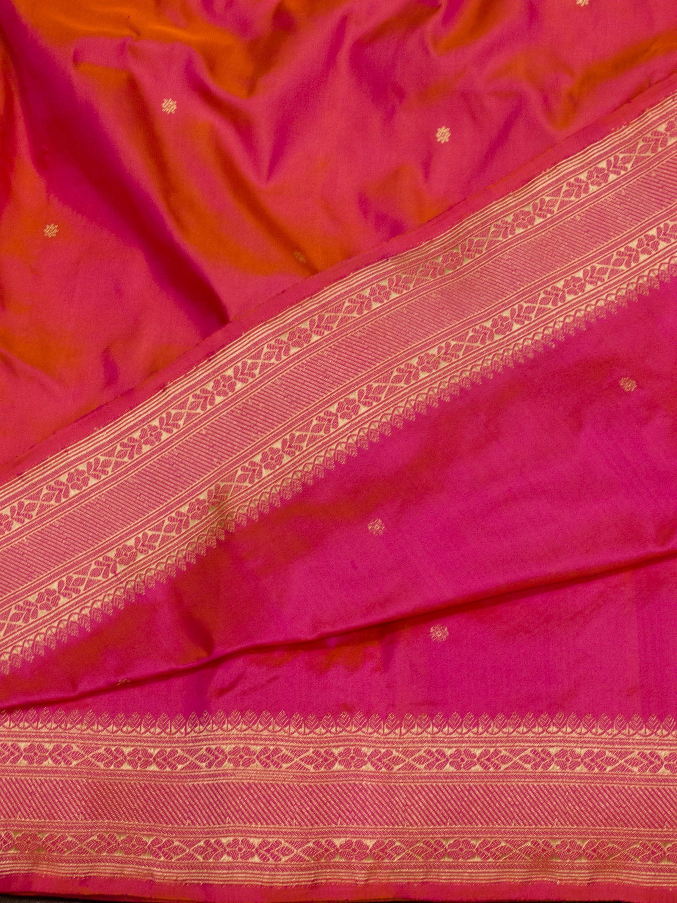 Dhoop Chaon Rani Pink Pure Katan Silk Handloom Saree with Kadhwa Fine Gold Zari Buti