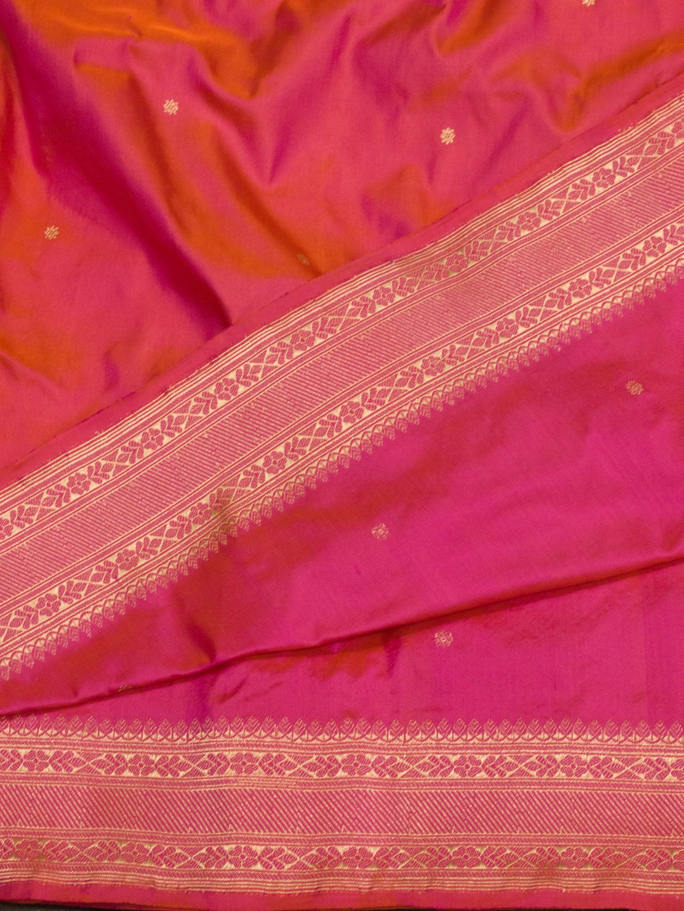 Pure Katan Silk Pink Banarasi Handloom Saree with Kadhwa Fine Gold Zari Butis - close-up - ZARISPIRE