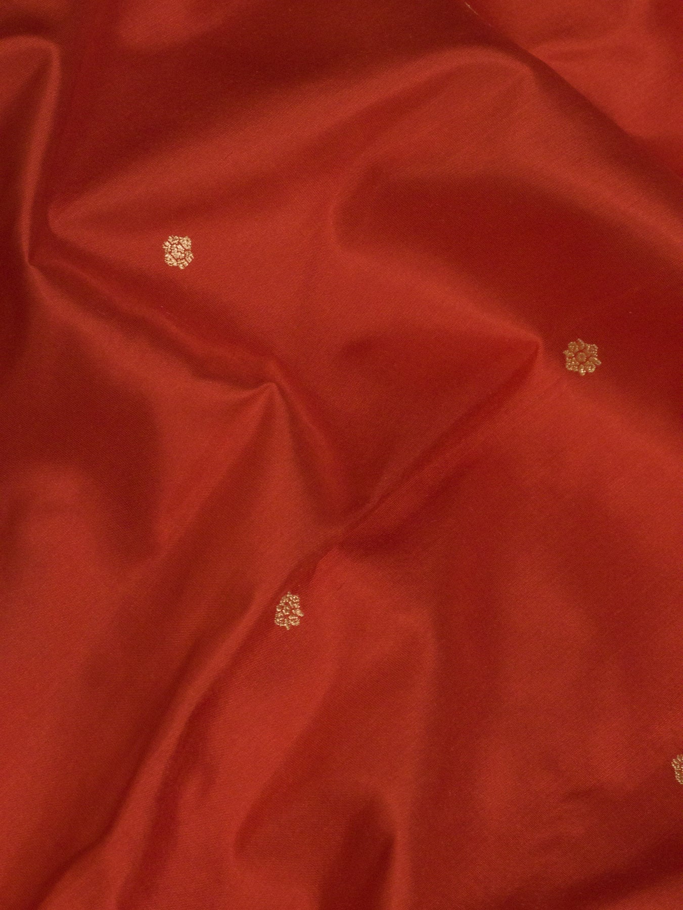 Pure Katan Silk Red Banarasi Handloom Saree with Kadhwa Fine Gold Zari Butis - close-up - ZARISPIRE