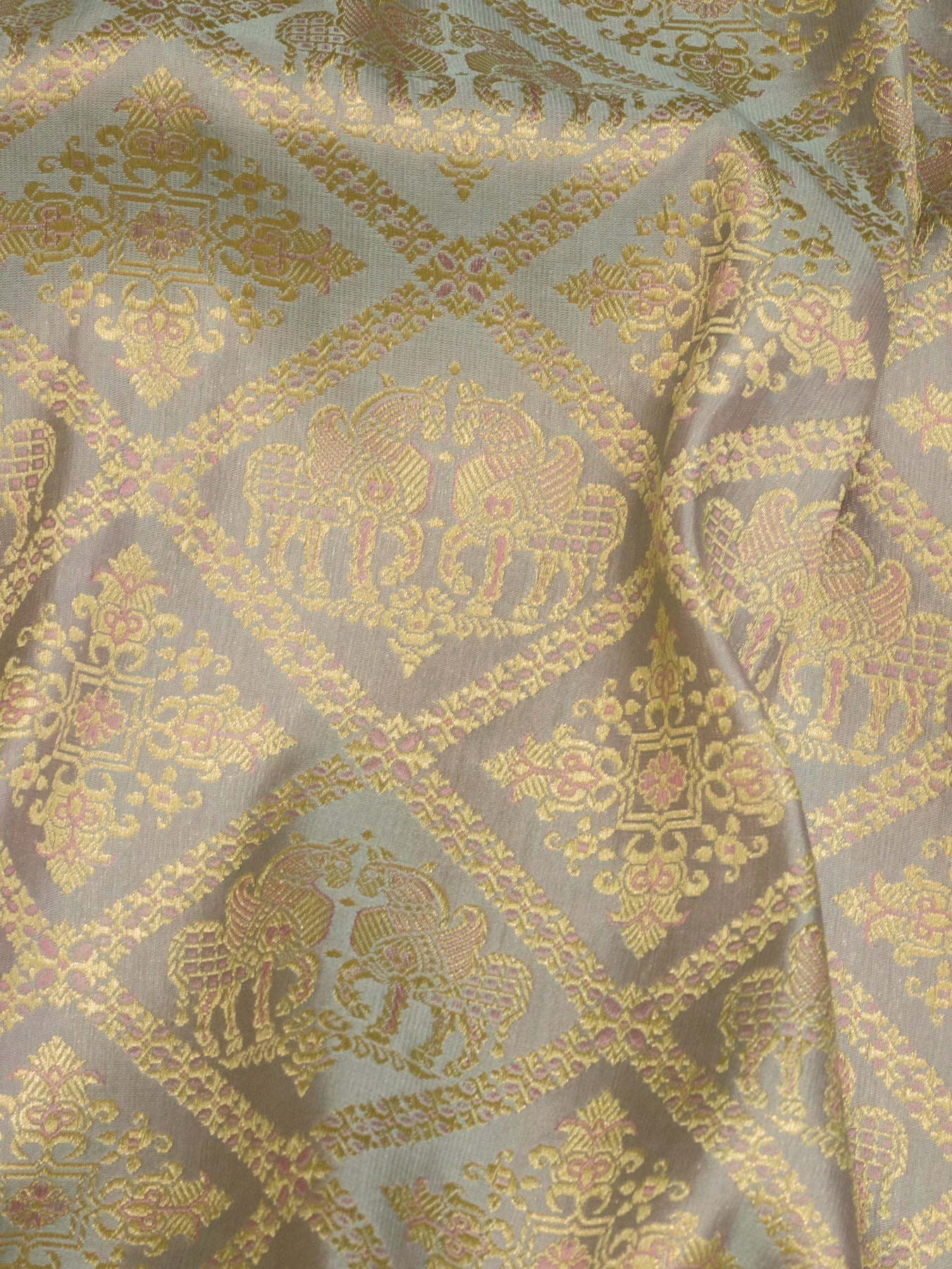 Blue Lavender Pure Satin Silk Handloom Saree with Khaddi Shikargah Zari Meenakari Brocade