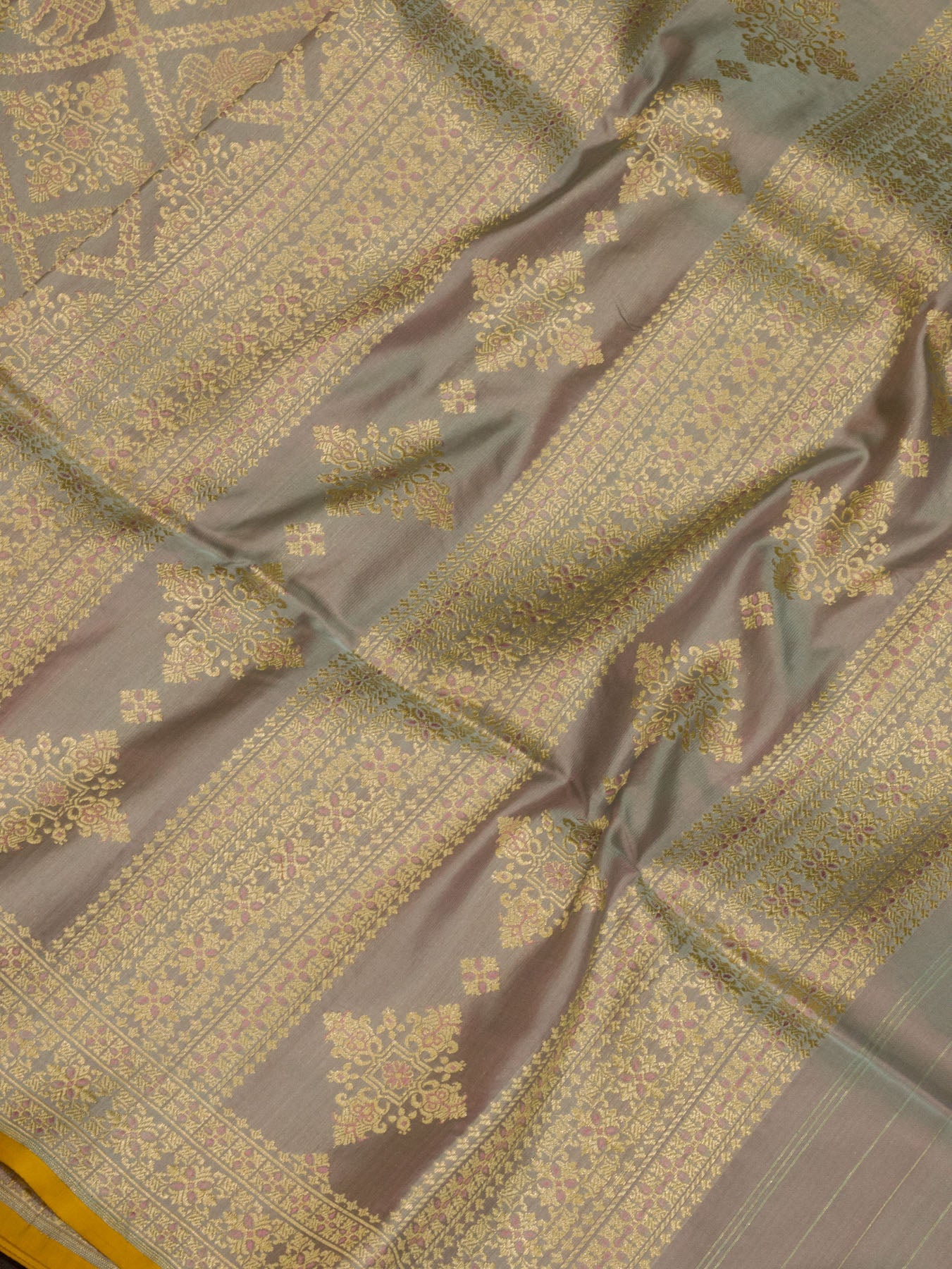 Blue Lavender Pure Satin Silk Handloom Saree with Khaddi Shikargah Zari Meenakari Brocade