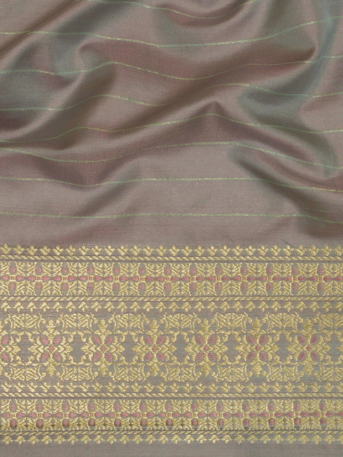 Blue Lavender Pure Satin Silk Handloom Saree with Khaddi Shikargah Zari Meenakari Brocade