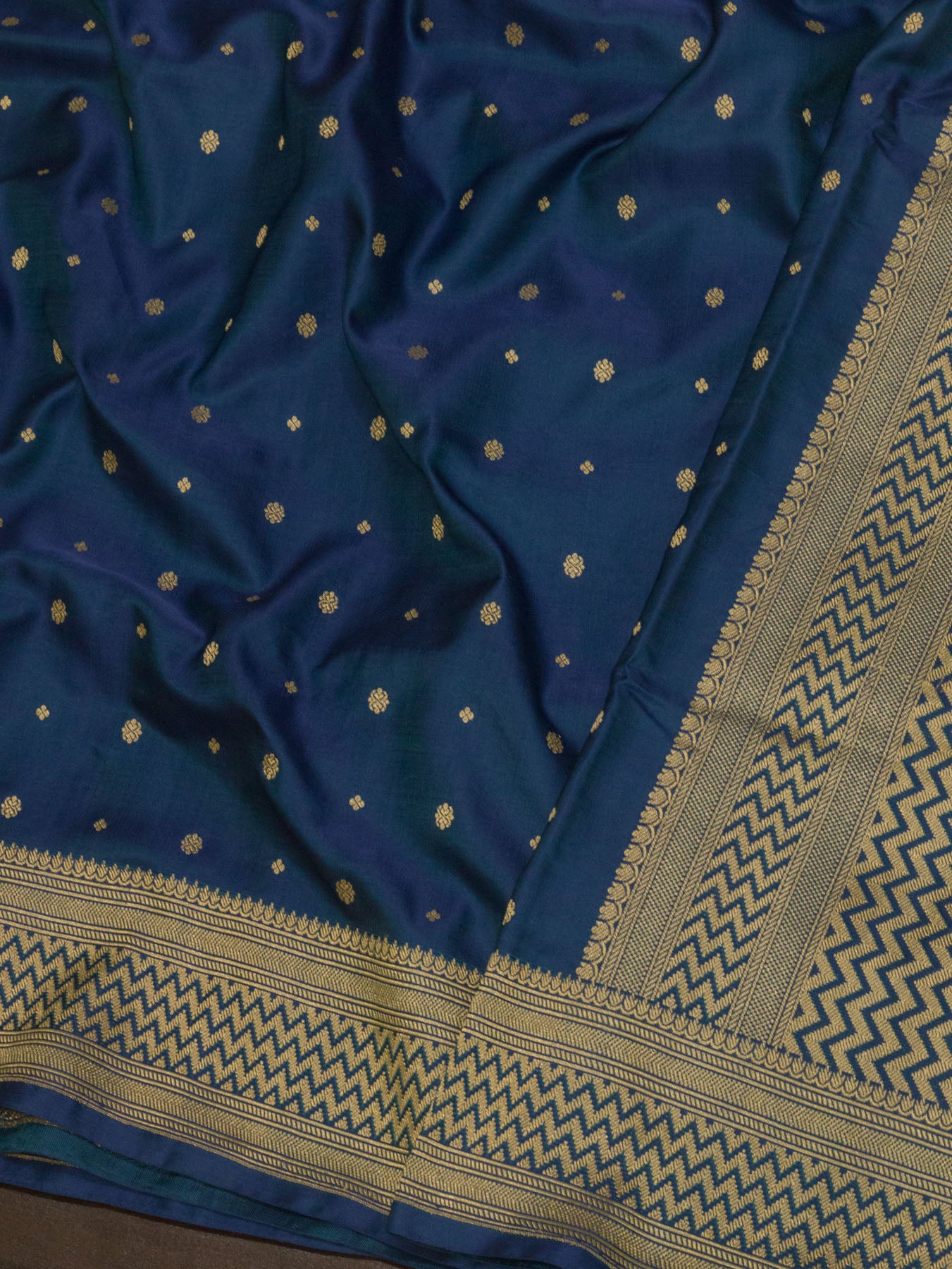 Blue Pure Satin Silk Handloom Saree with Kadhwa Border & Khaddi Fine Zari Buti