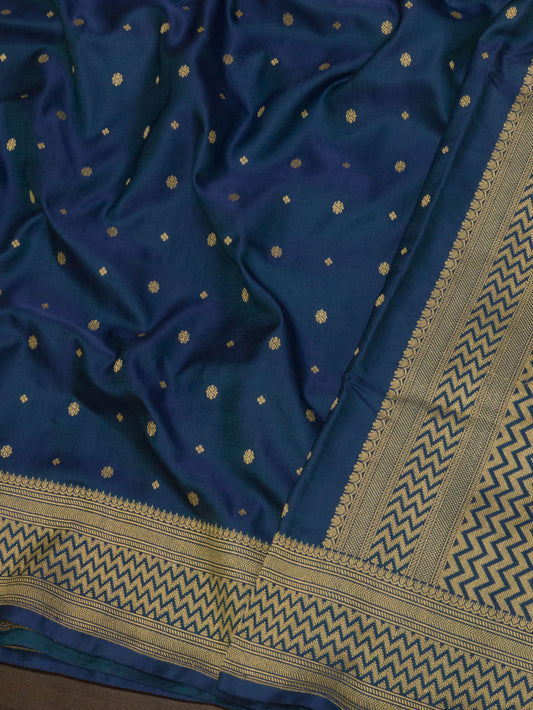 Blue Pure Satin Silk Handloom Saree with Kadhwa Border & Khaddi Fine Zari Buti