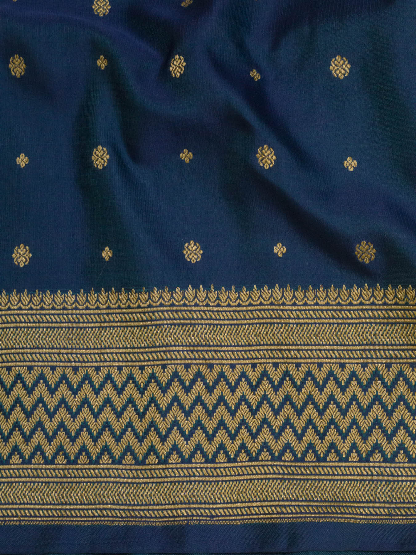 Blue Pure Satin Silk Handloom Saree with Kadhwa Border & Khaddi Fine Zari Buti