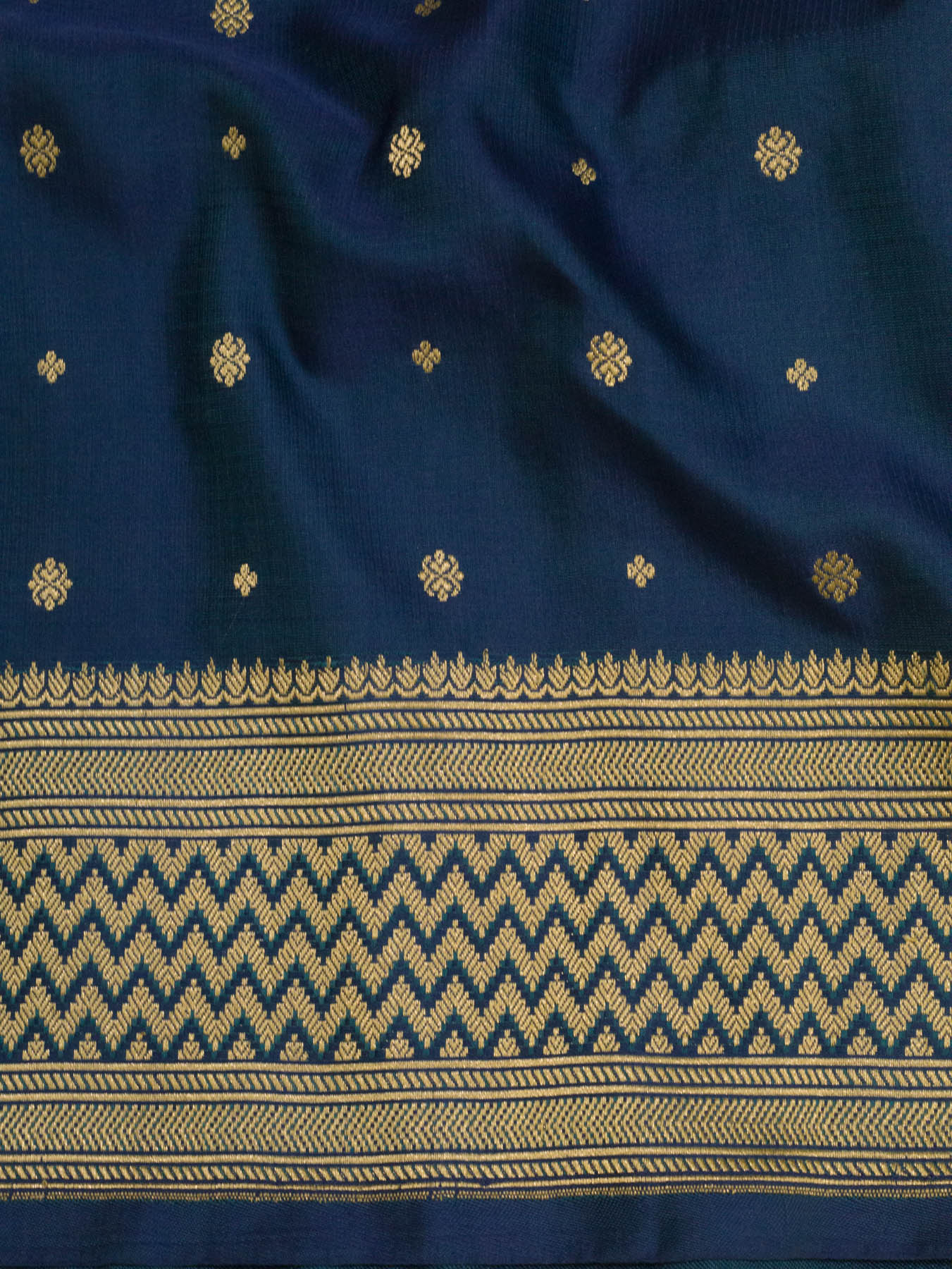 Pure Satin Silk Blue Banarasi Handloom Saree with Kadhwa Border & Khaddi Fine Zari Buti - close-up - ZARISPIRE