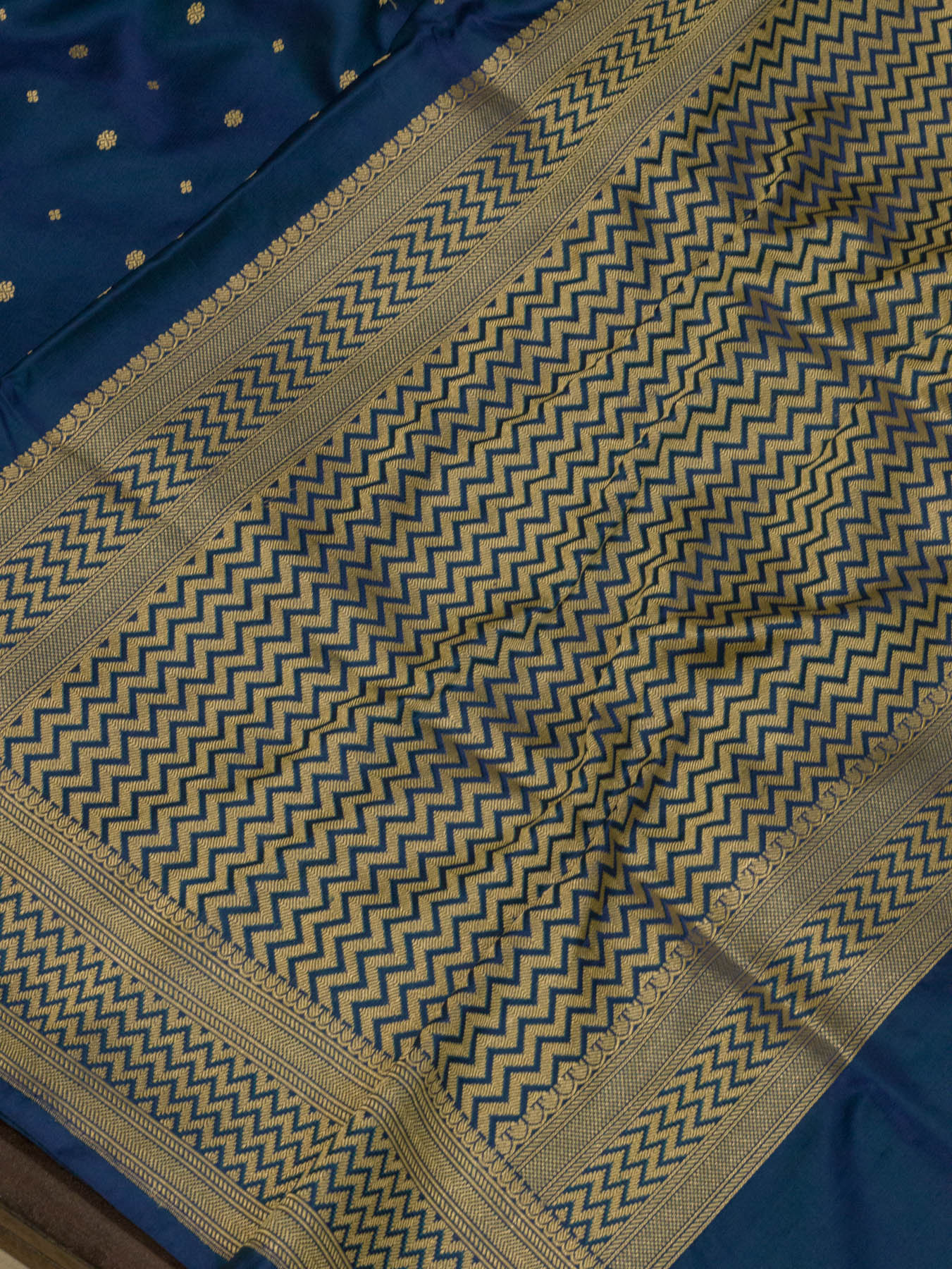 Blue Pure Satin Silk Handloom Saree with Kadhwa Border & Khaddi Fine Zari Buti