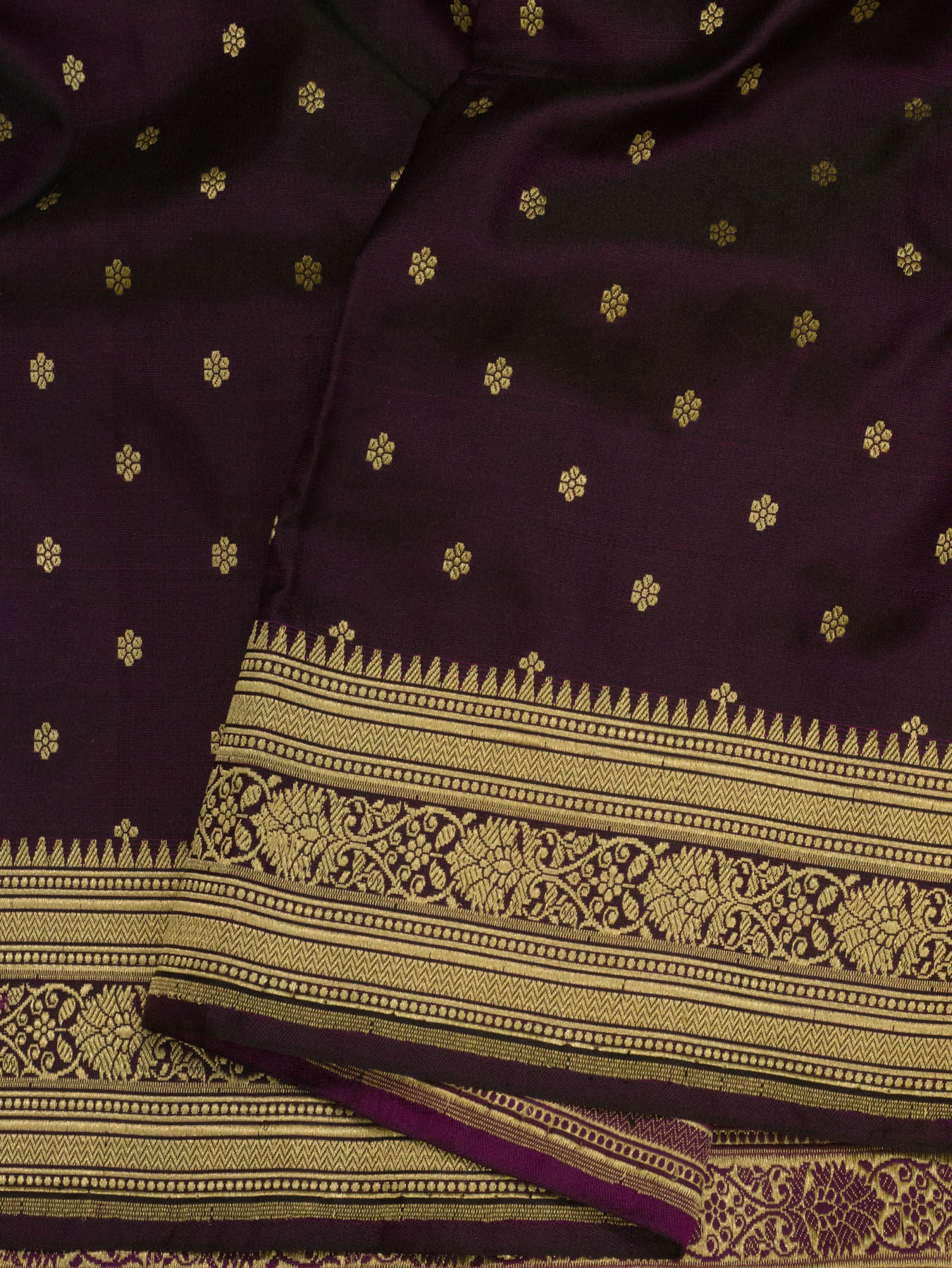 Wine Pure Satin Silk Handloom Saree with Kadhwa Border & Pallu and Khaddi Fine Zari Buti