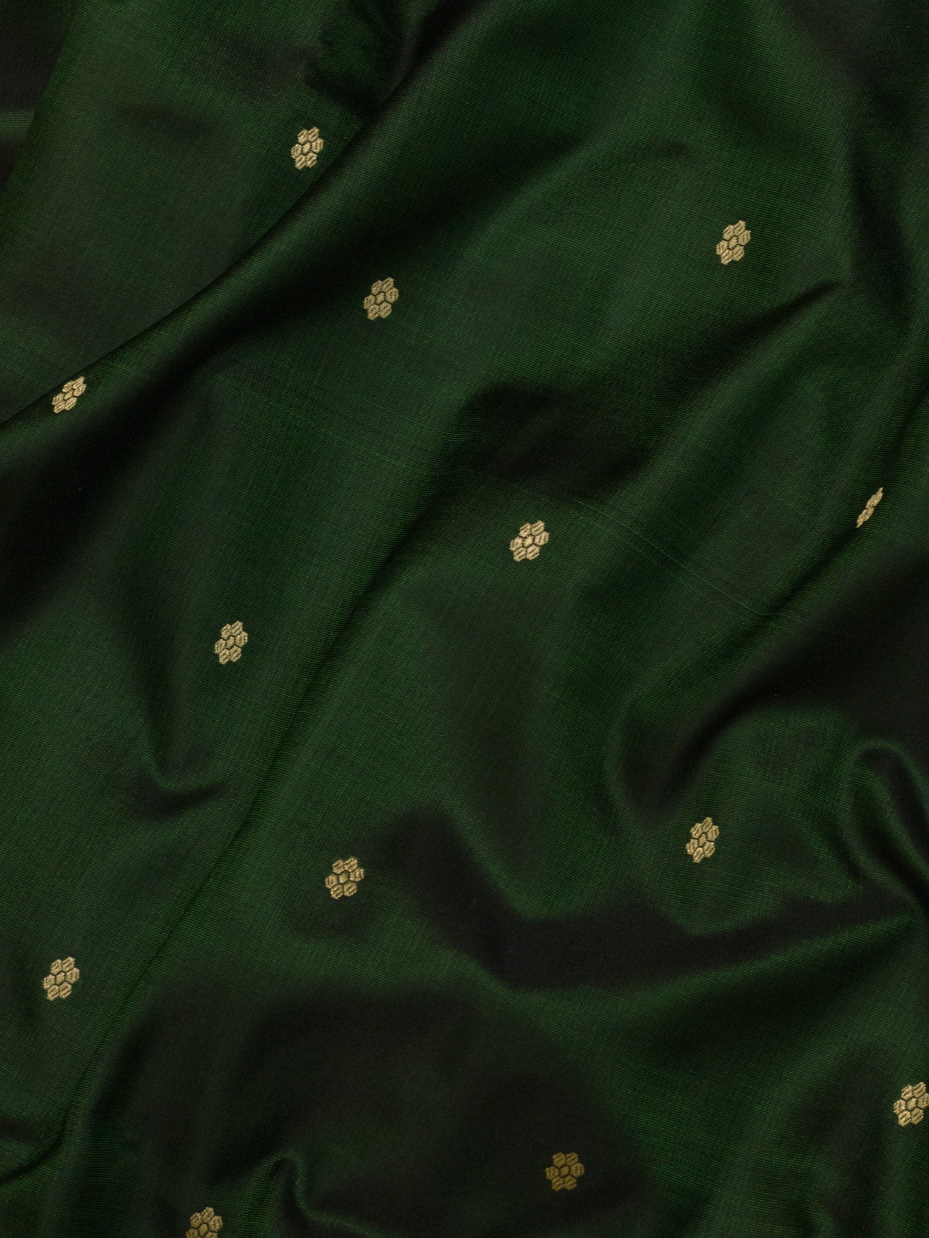Pure Satin Silk Bottle Green Banarasi Handloom Saree with Kadhwa Koniya Pallu & Border & Fine Zari Khaddi Buti - ZARISPIRE