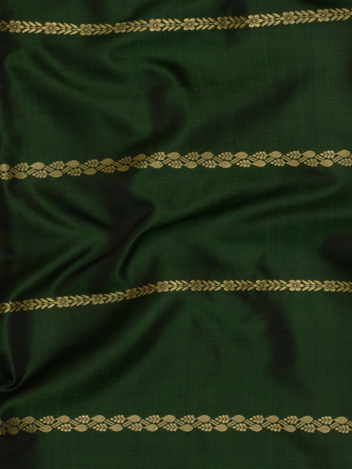 Bottle Green Pure Satin Silk Handloom Saree with Kadhwa Koniya Pallu & Border & Fine Zari Khaddi Buti