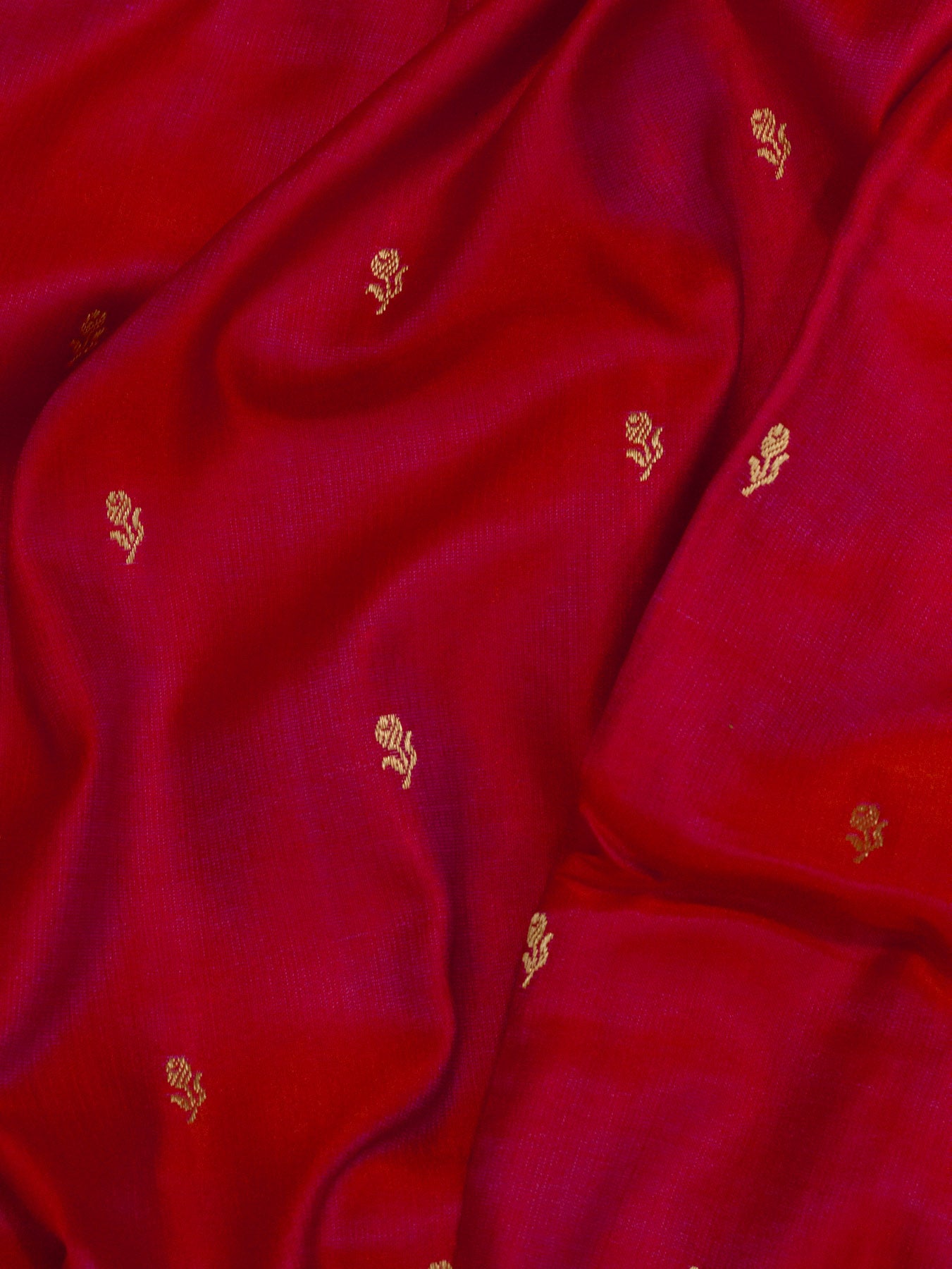 Dhoop Chaon Red Rani Satin Silk Handloom Saree with Kadhwa Border & Pallu and Khaddi Fine Zari Buti