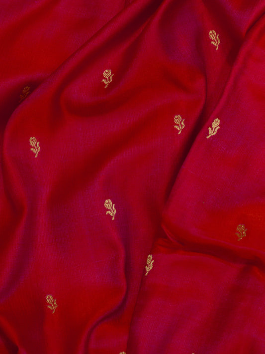 Dhoop Chaon Red Rani Satin Silk Handloom Saree with Kadhwa Border & Pallu and Khaddi Fine Zari Buti