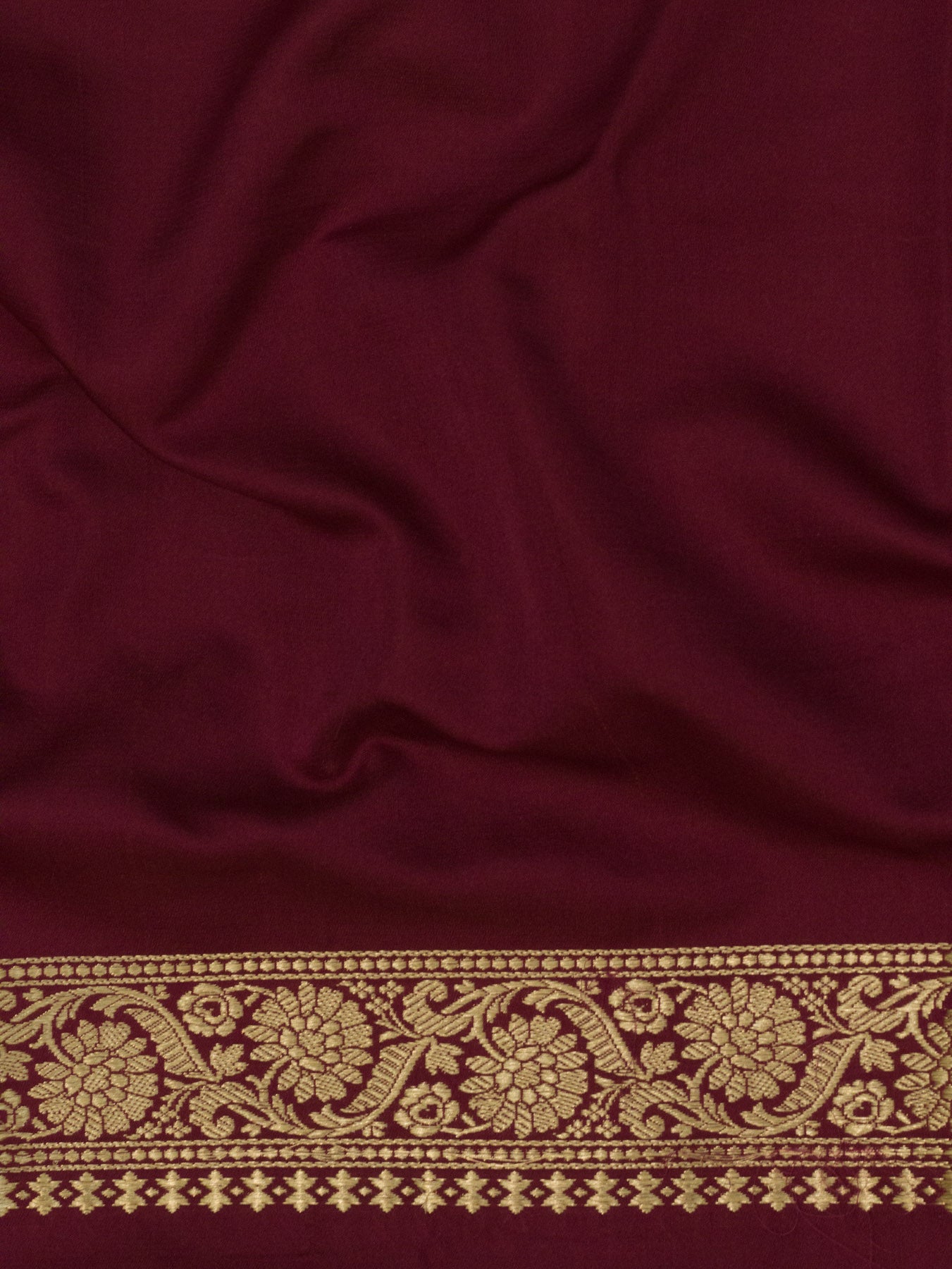 Pinkish Maroon Pure Satin Silk Handloom Plain Saree with Kadhwa Koniya Zari Pallu & Border