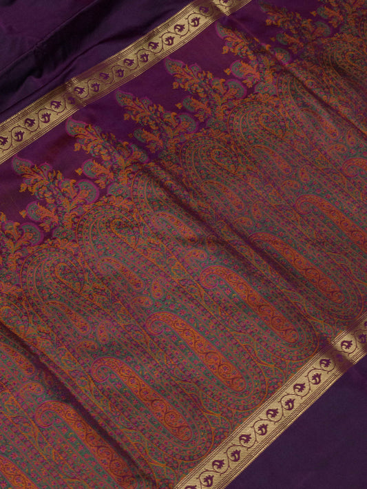 Magenta Purple Pure Satin Silk Handloom Plain Saree with Kadhwa Zari Border & Tilfi Jamawar Tanchui Pallu and Blouse