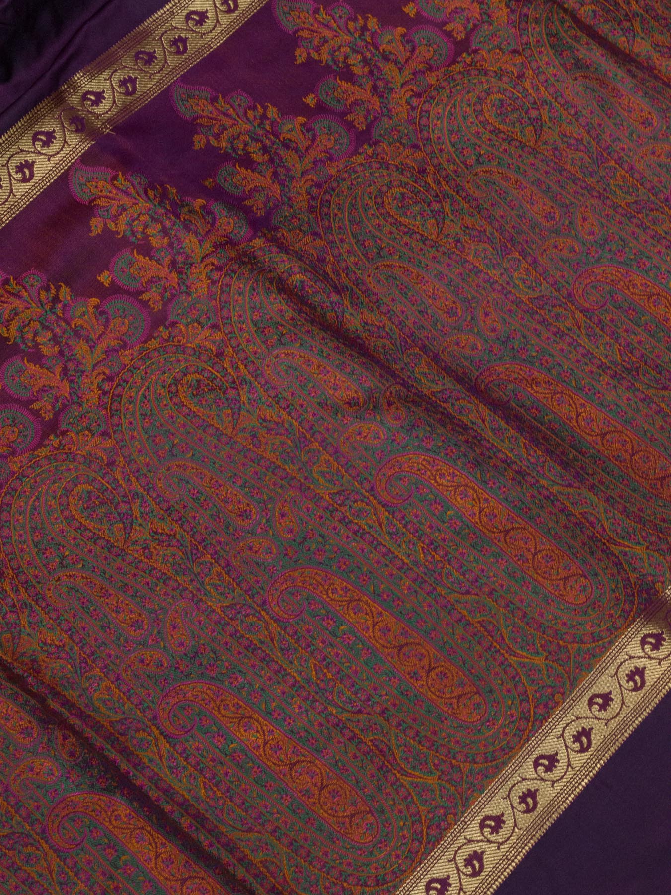 Magenta Purple Pure Satin Silk Handloom Plain Saree with Kadhwa Zari Border & Tilfi Jamawar Tanchui Pallu and Blouse