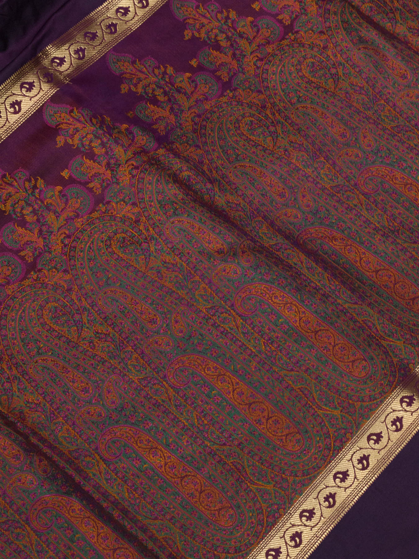 Pure Satin Silk Magenta Purple Banarasi plain saree with kadhwa zari border and tilfi jamawar tanchui pallu and - ZARISPIRE