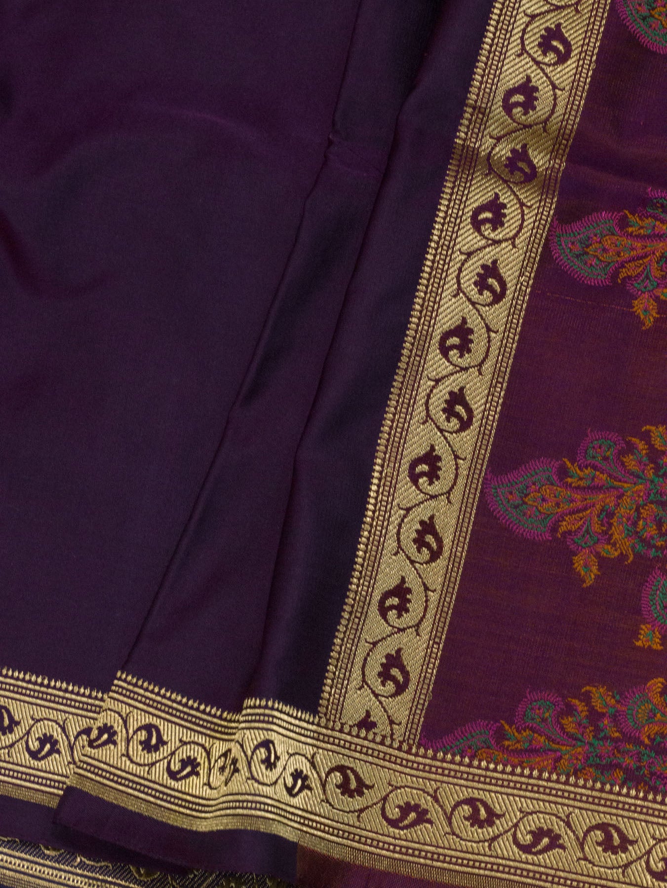 Magenta Purple Pure Satin Silk Handloom Plain Saree with Kadhwa Zari Border & Tilfi Jamawar Tanchui Pallu and Blouse