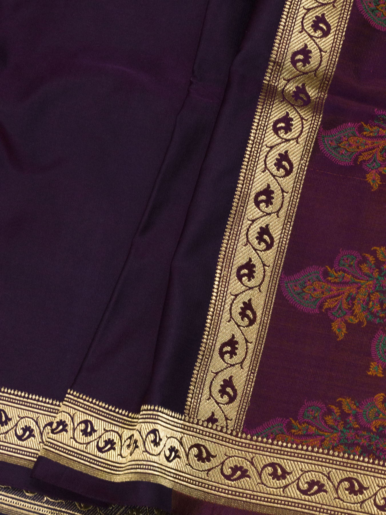 Pure Satin Silk Magenta Purple Banarasi plain saree with kadhwa zari border and tilfi jamawar tanchui pallu and - ZARISPIRE