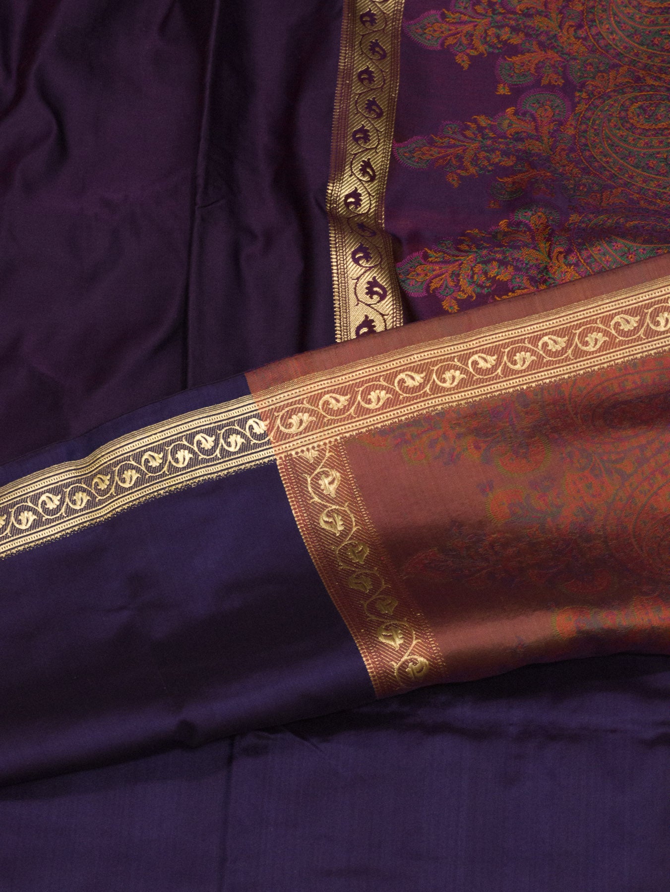Pure Satin Silk Magenta Purple Banarasi plain saree with kadhwa zari border and tilfi jamawar tanchui pallu and - ZARISPIRE