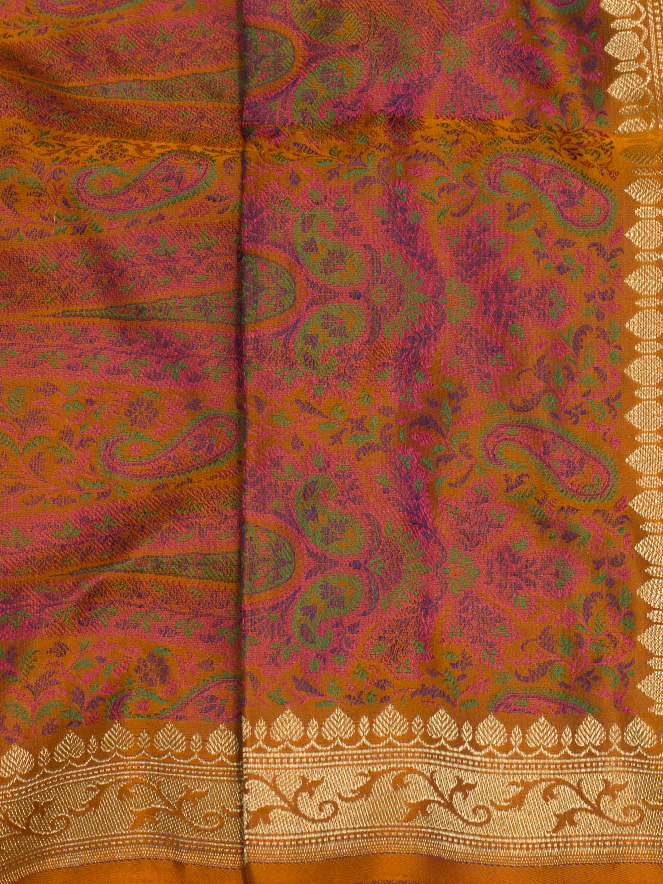 Pure Satin Silk Orange Banarasi Plain Saree with Kadhwa Zari Border and Tilfi Jamawar Tanchui Pallu and Blouse - ZARISPIRE