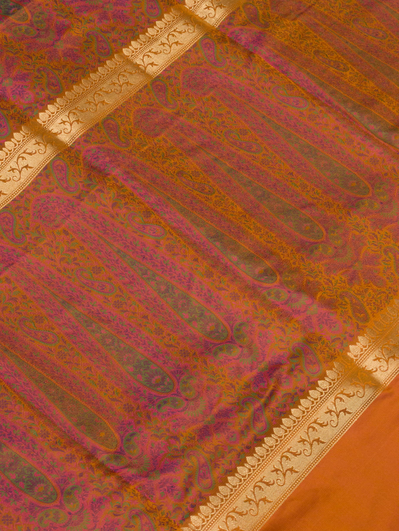 Pure Satin Silk Orange Banarasi Plain Saree with Kadhwa Zari Border and Tilfi Jamawar Tanchui Pallu and Blouse - ZARISPIRE
