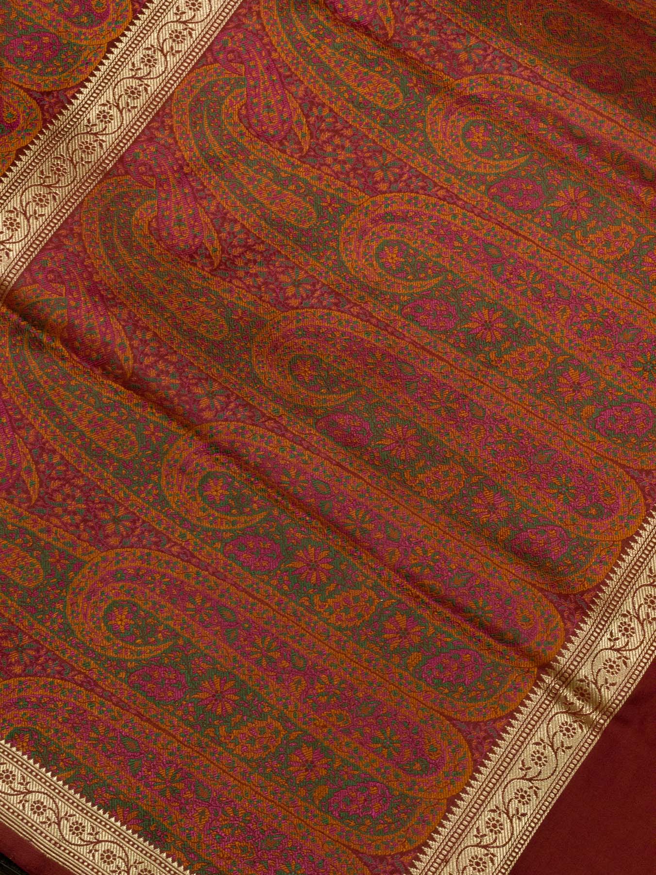 Pure Satin Silk Maroon Banarasi Plain Saree with Kadhwa Zari Border and Tilfi Jamawar Tanchui Pallu and Blouse - ZARISPIRE