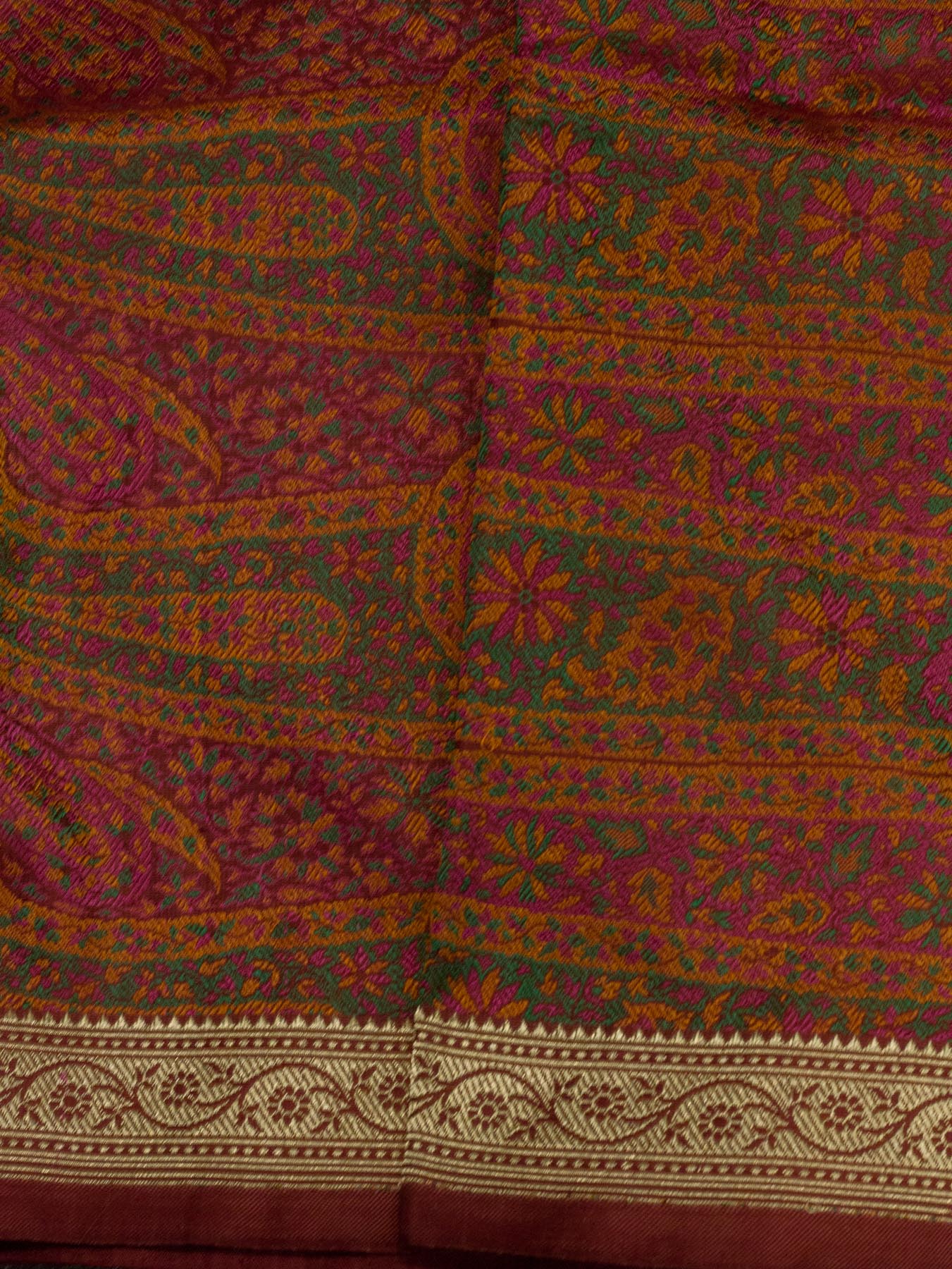 Deep Maroon Pure Satin Silk Handloom Plain Saree with Kadhwa Zari Border & Tilfi Jamawar Tanchui Pallu and Blouse