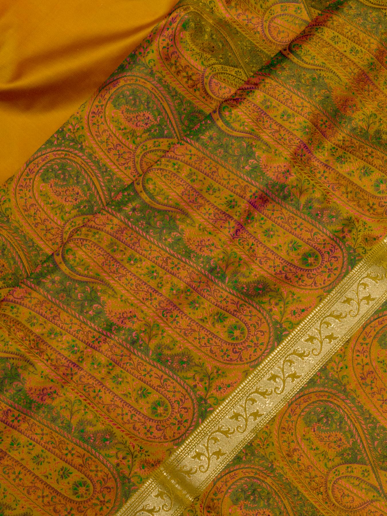 Pure Satin Silk Yellow Banarasi Plain Saree with Kadhwa Zari Border and Tilfi Jamawar Tanchui Pallu and Blouse - ZARISPIRE