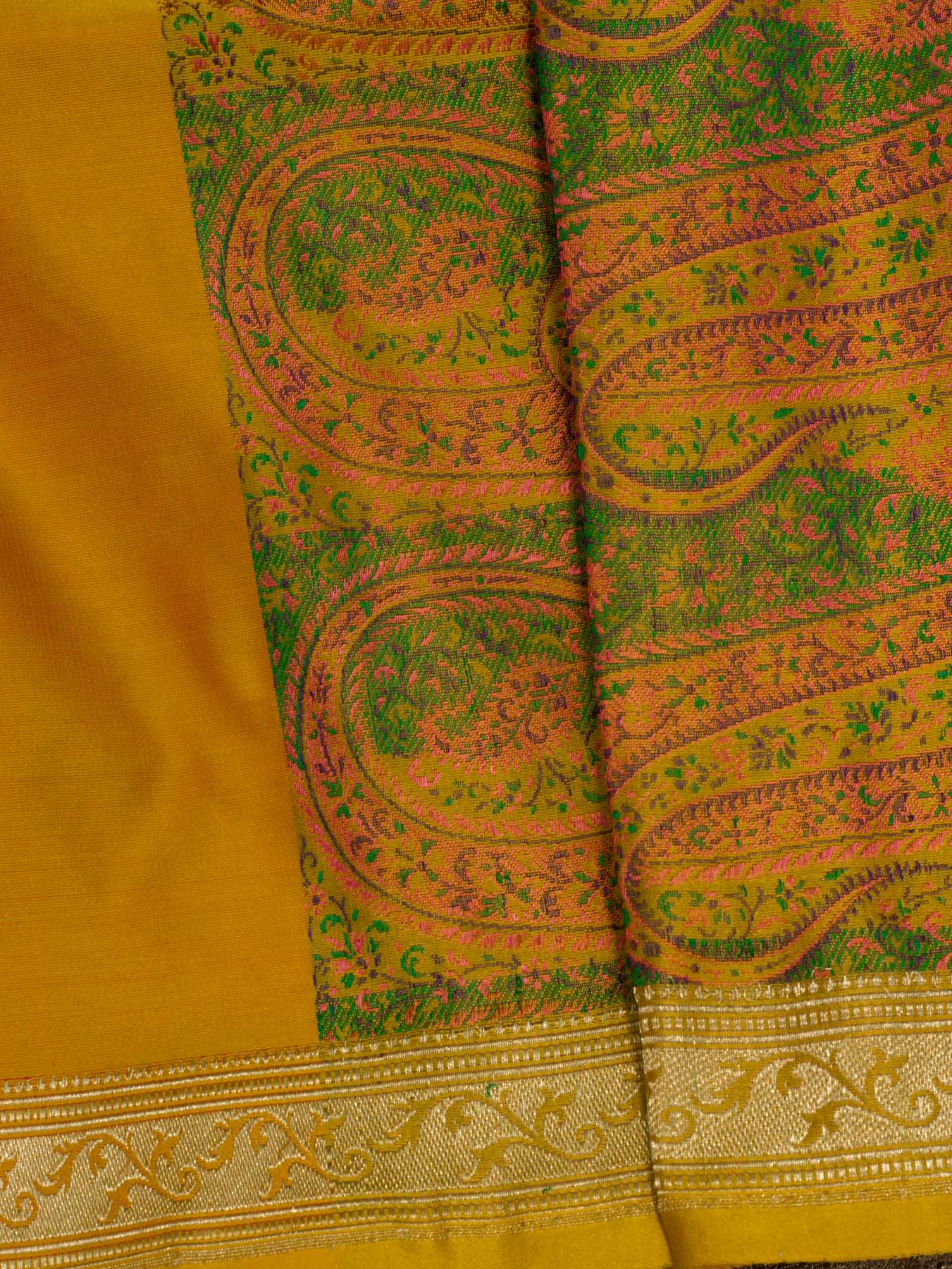 Pure Satin Silk Yellow Banarasi Plain Saree with Kadhwa Zari Border and Tilfi Jamawar Tanchui Pallu and Blouse - ZARISPIRE
