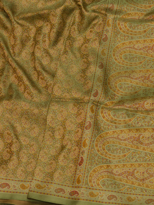Pista Green Pure Satin Silk Handloom Saree with Allover Tilfi Jamawar Tanchui Weaving